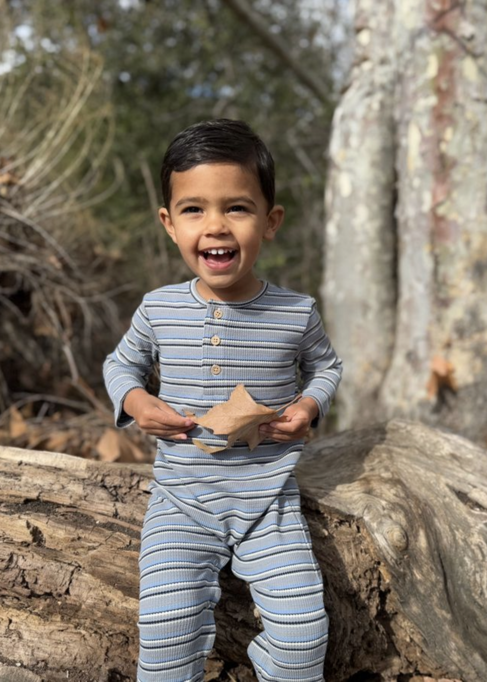 Elitaire Petite Mason Blue Stripe Henley Romper