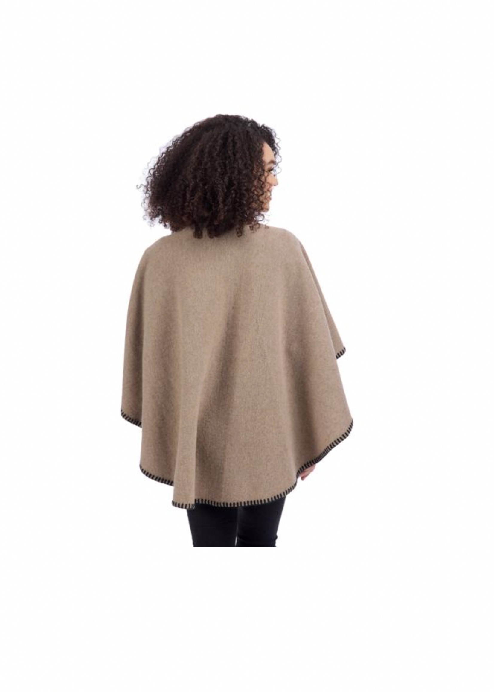 Elitaire Boutique Hayword Contrast Stitch Poncho - Oatmeal