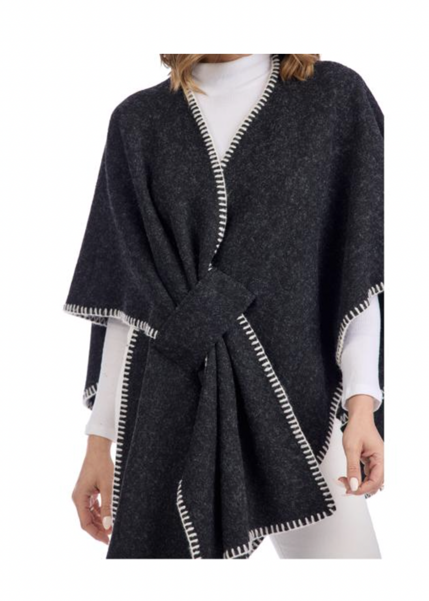 Elitaire Boutique Hayword Contrast Stitch Poncho - Black