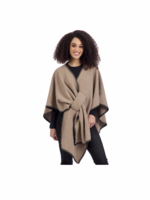 Elitaire Boutique Hayword Contrast Stitch Poncho - Oatmeal