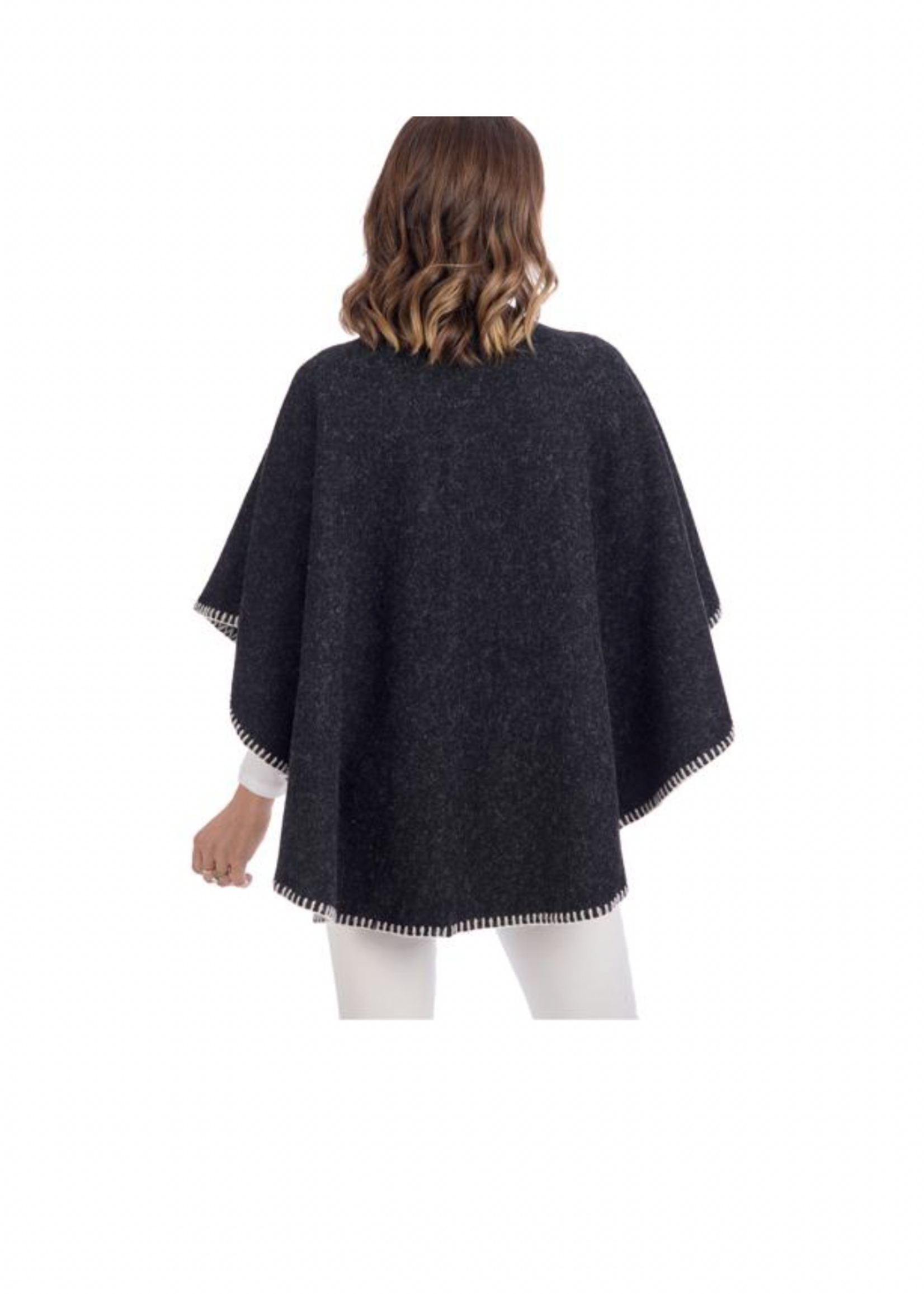 Elitaire Boutique Hayword Contrast Stitch Poncho - Black
