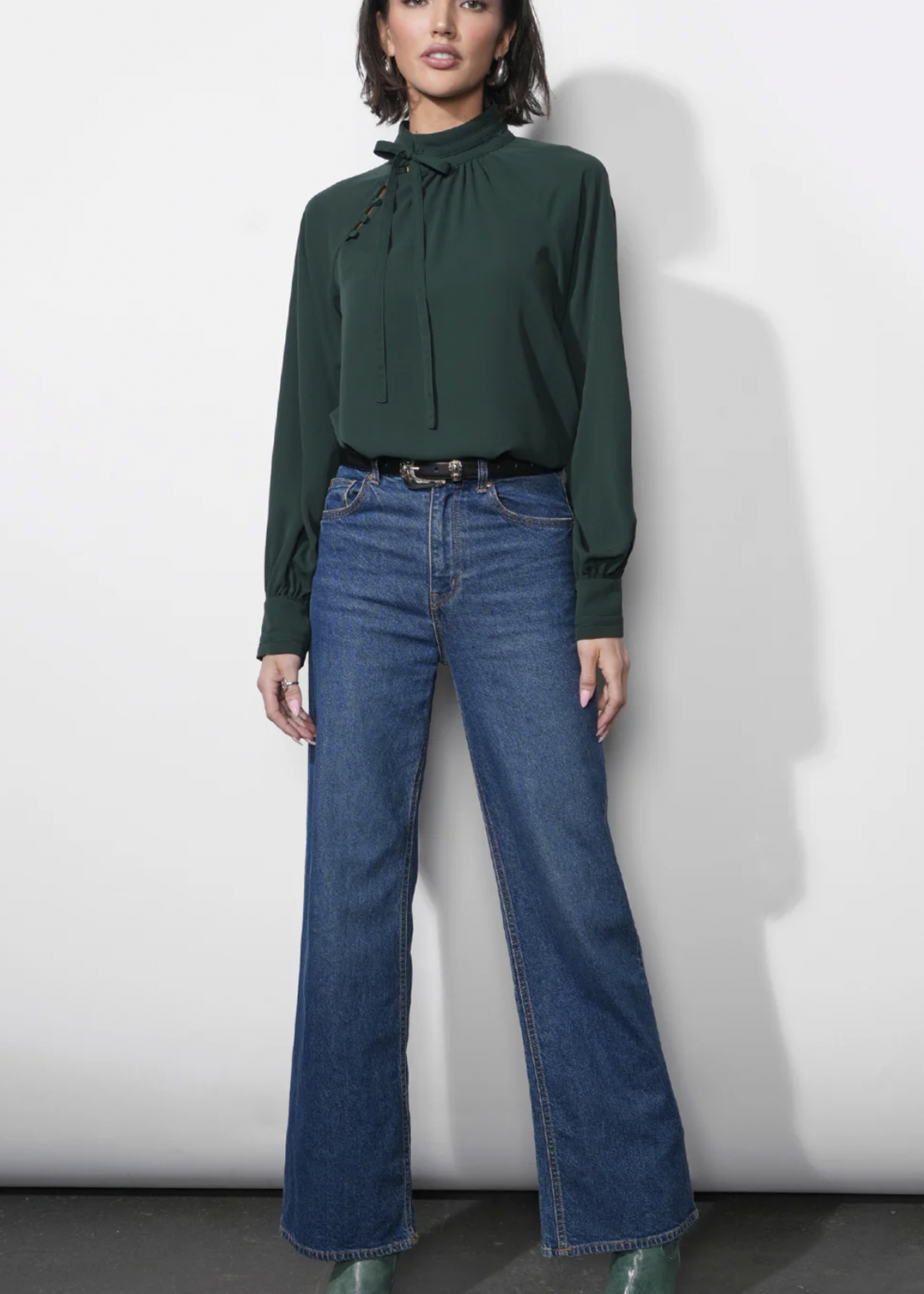 Elitaire Boutique Liv Mock Neck Tie Blouse