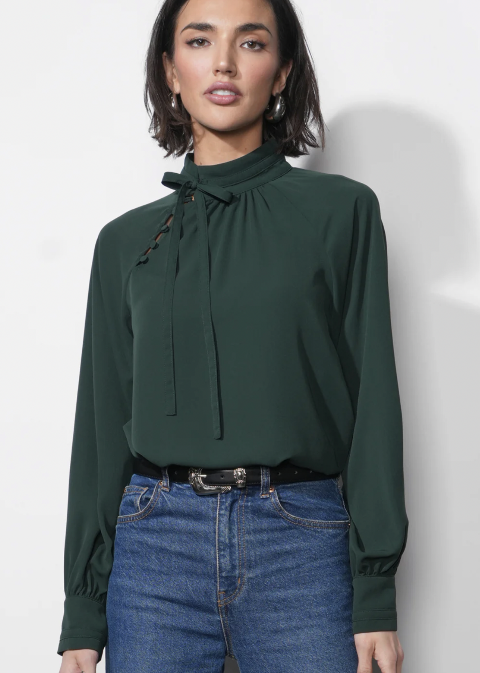 Elitaire Boutique Liv Mock Neck Tie Blouse