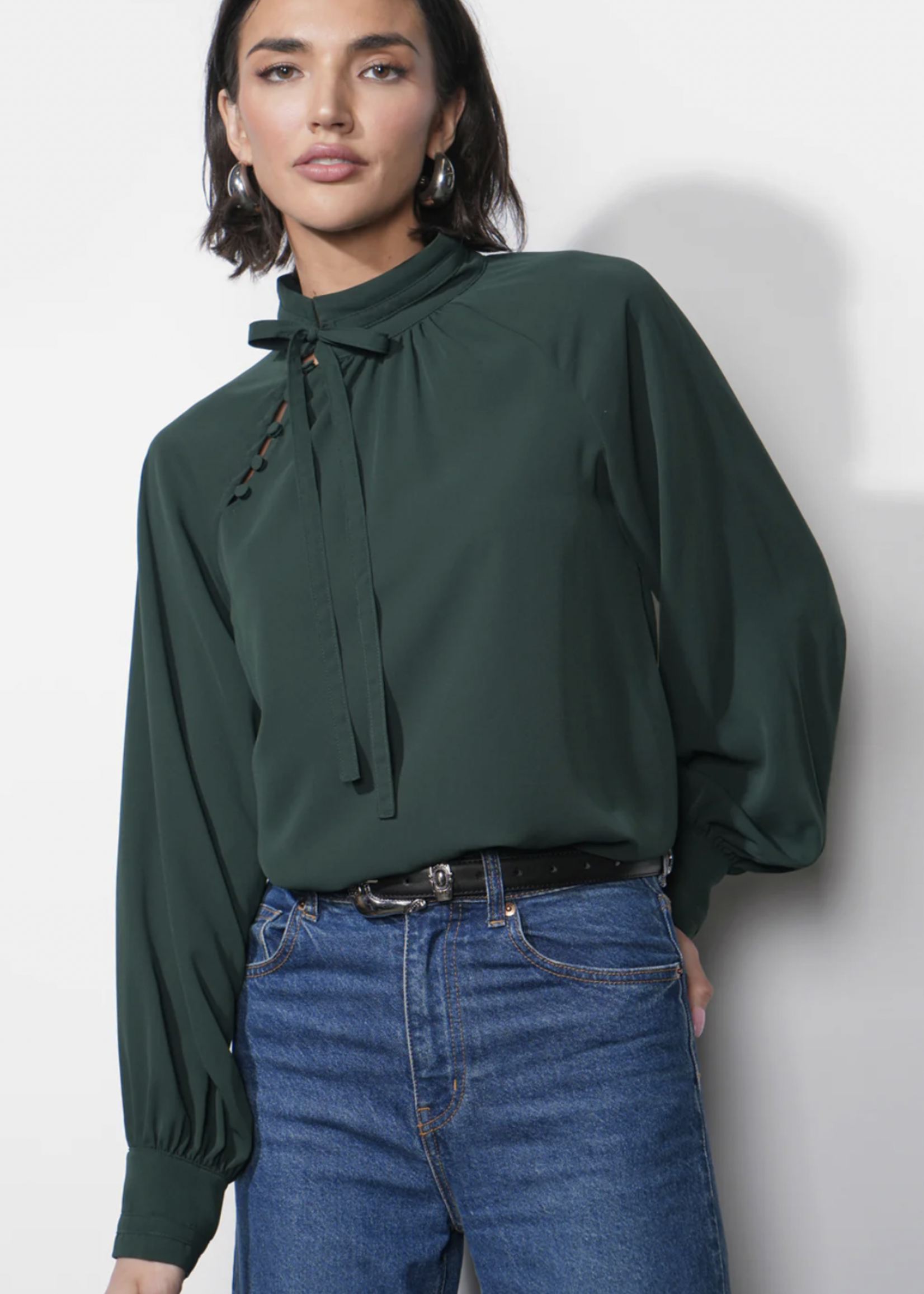 Elitaire Boutique Liv Mock Neck Tie Blouse