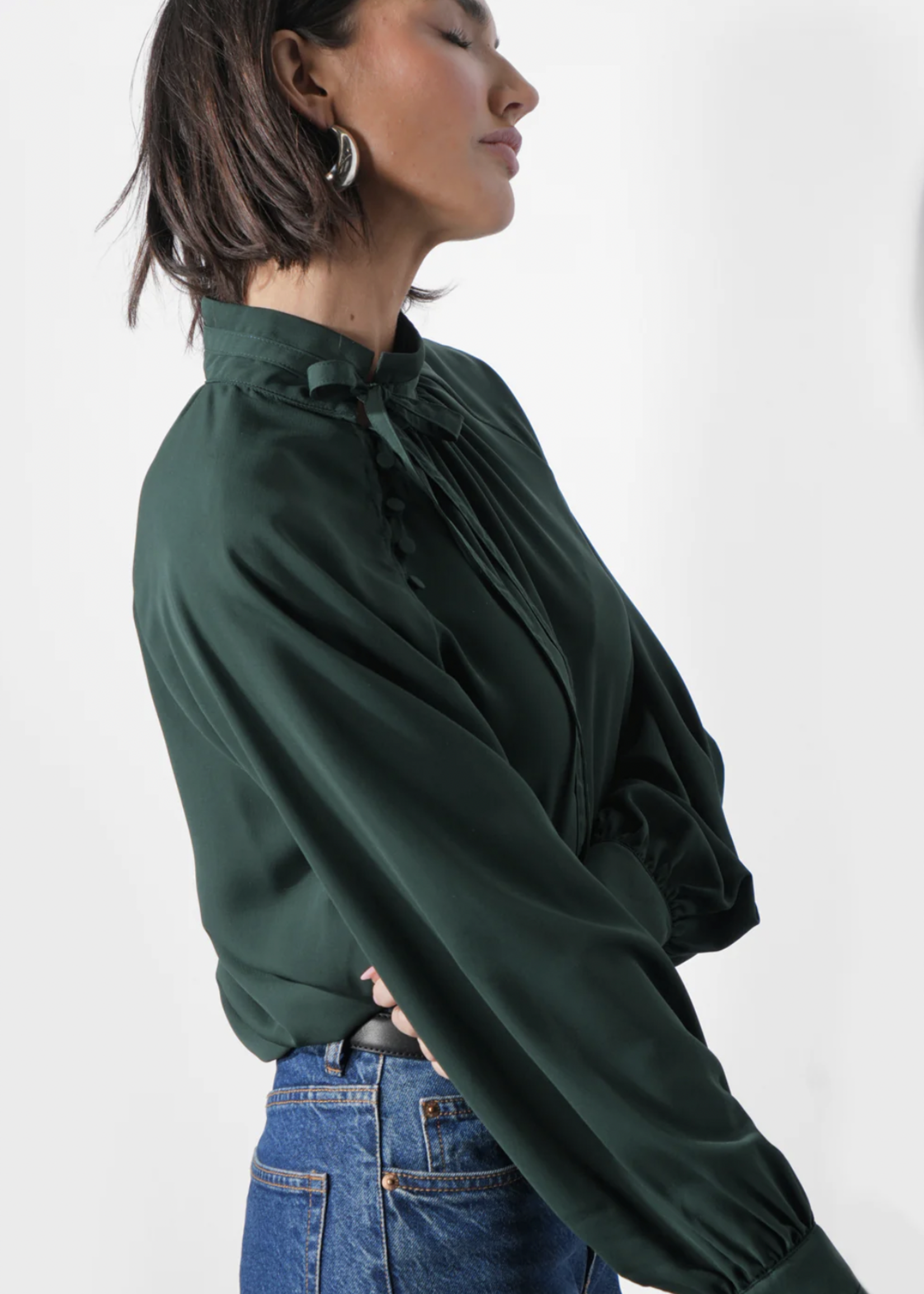 Elitaire Boutique Liv Mock Neck Tie Blouse