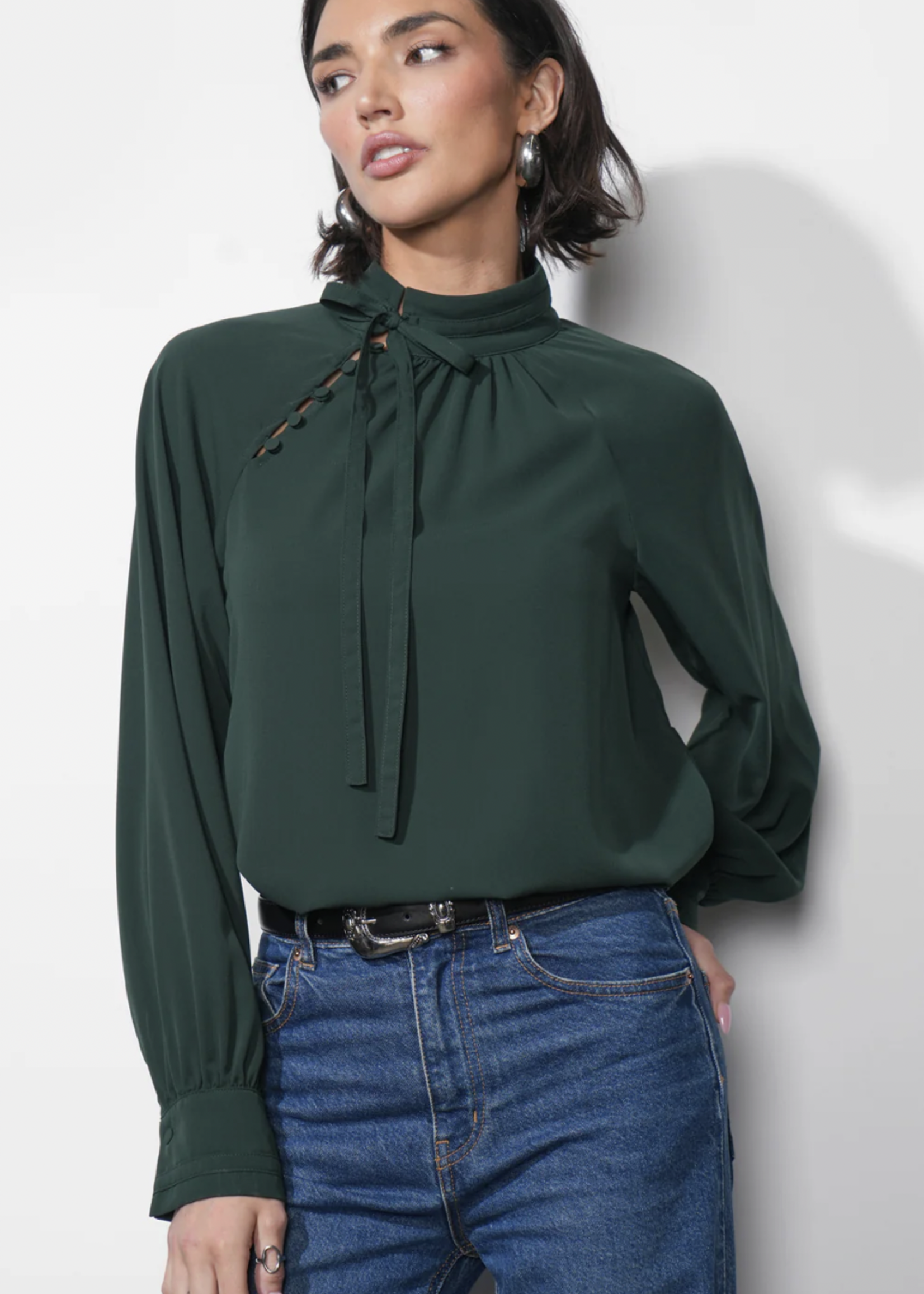 Elitaire Boutique Liv Mock Neck Tie Blouse