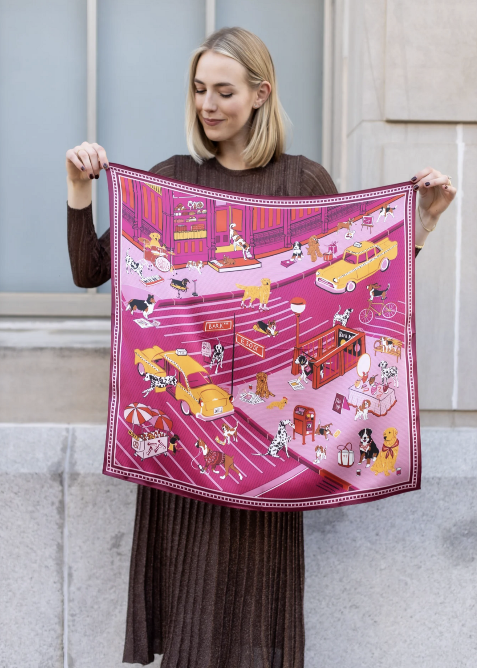 Elitaire Boutique Tails of New York Silk Scarf by Swells - Magenta