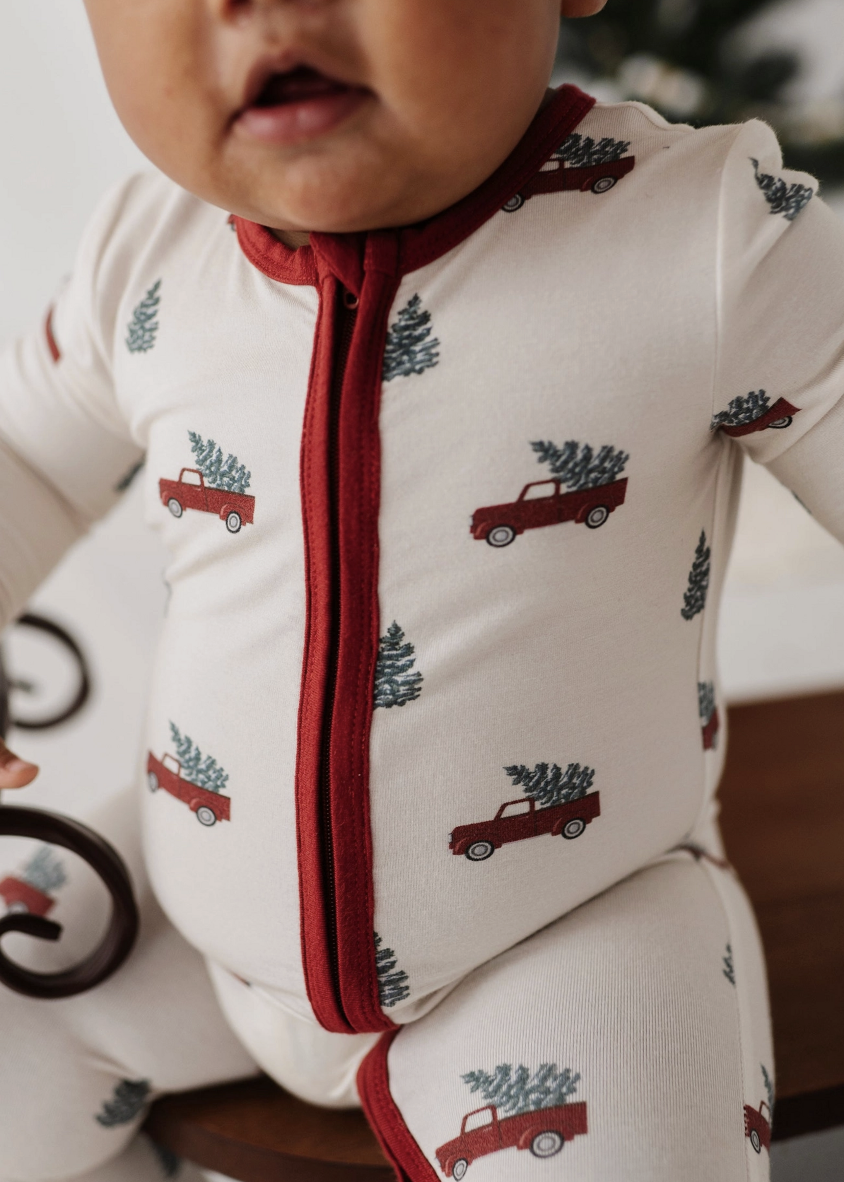 Elitaire Petite Christmas Trucks Footie Romper