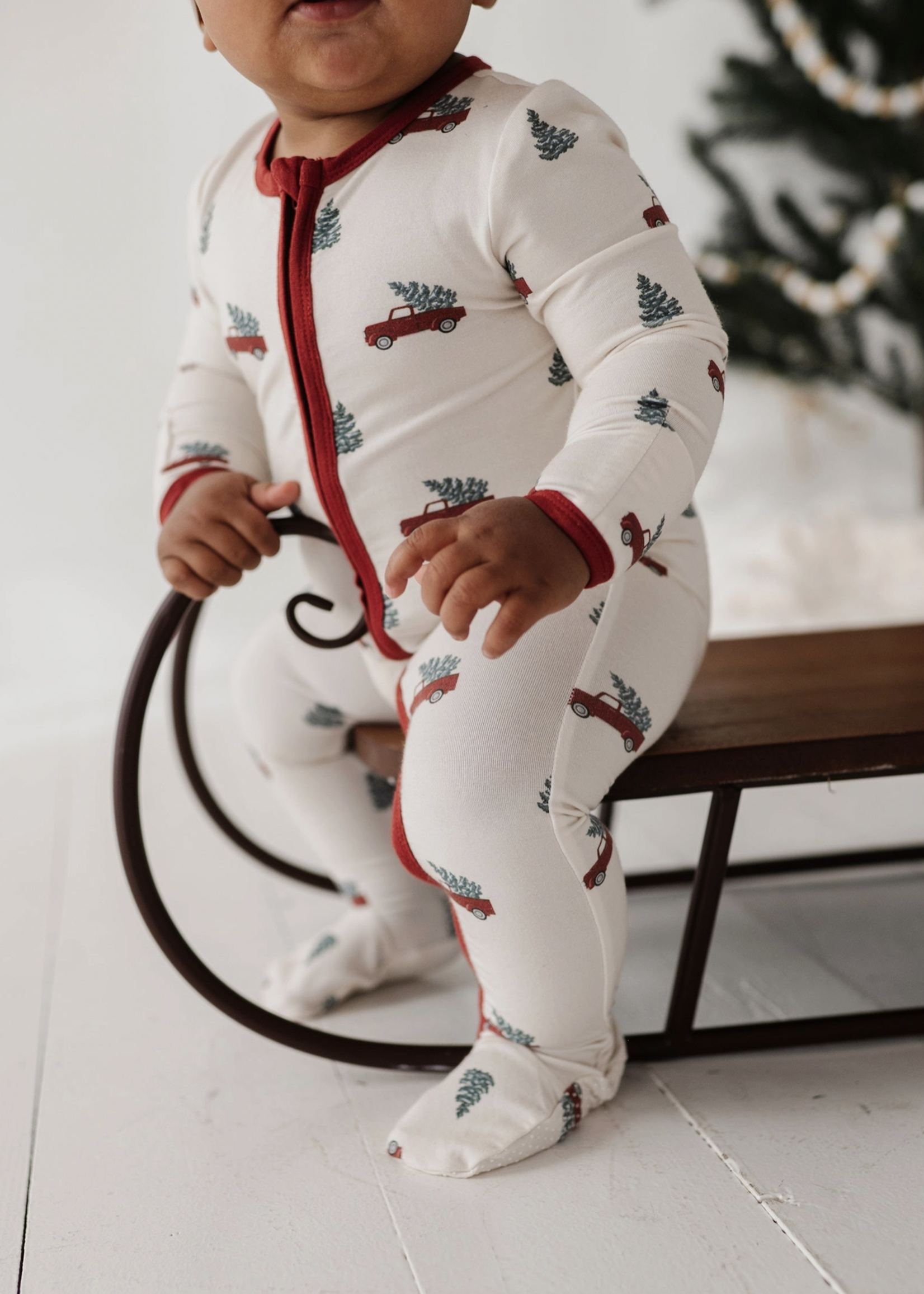 Elitaire Petite Christmas Trucks Footie Romper