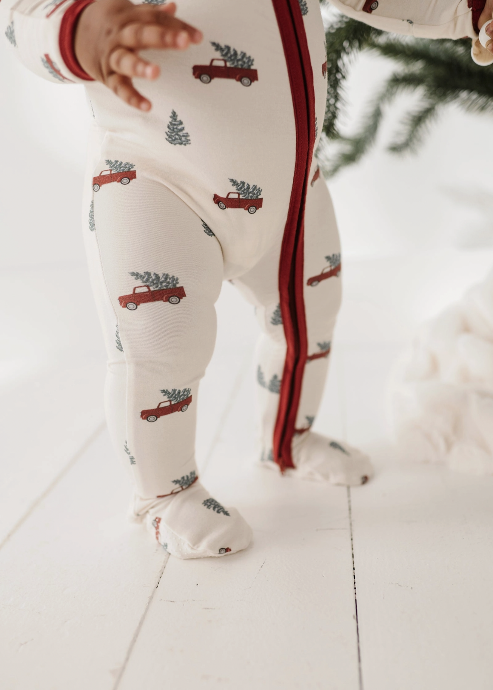 Elitaire Petite Christmas Trucks Footie Romper