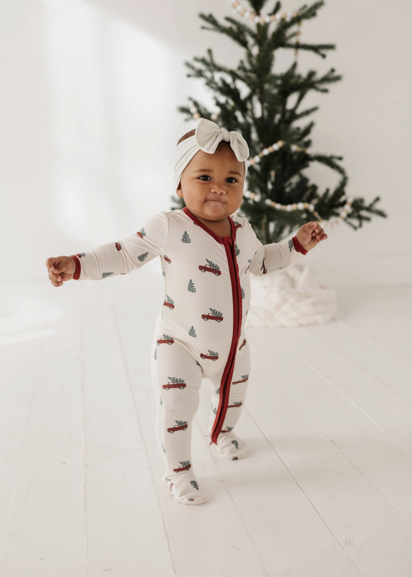Elitaire Petite Christmas Trucks Footie Romper