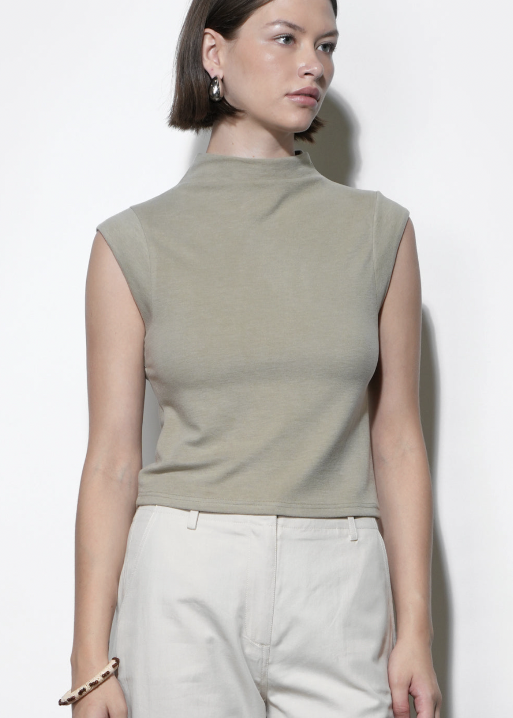 Elitaire Boutique Paloma Funnel Neck Knit Top in Olive