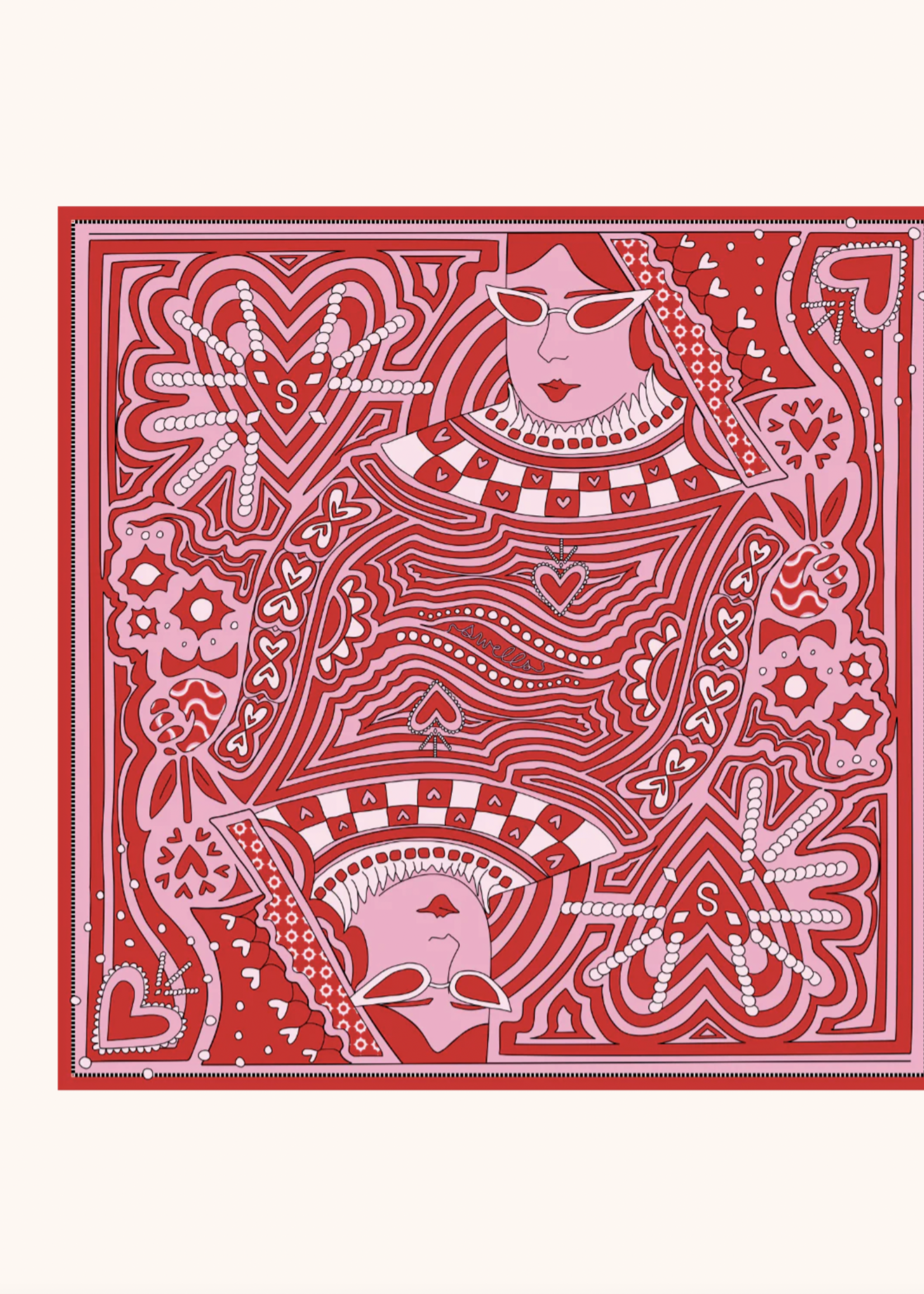 Elitaire Boutique Queen of Hearts Silk Scarf by Swells