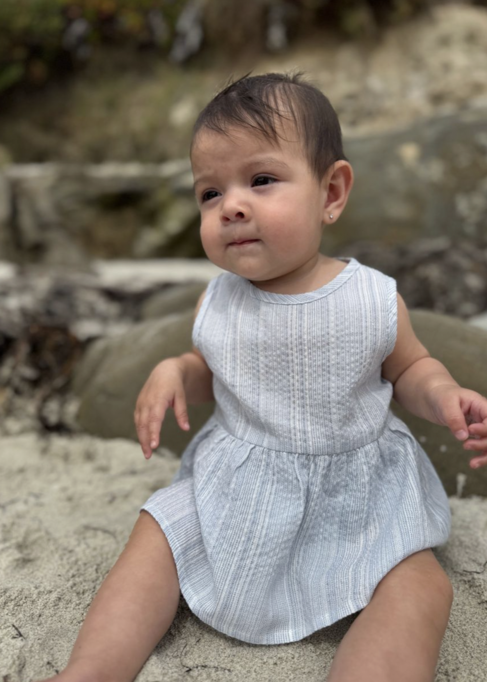 Elitaire Petite Nellie Onesie Dress in Blue Stripe