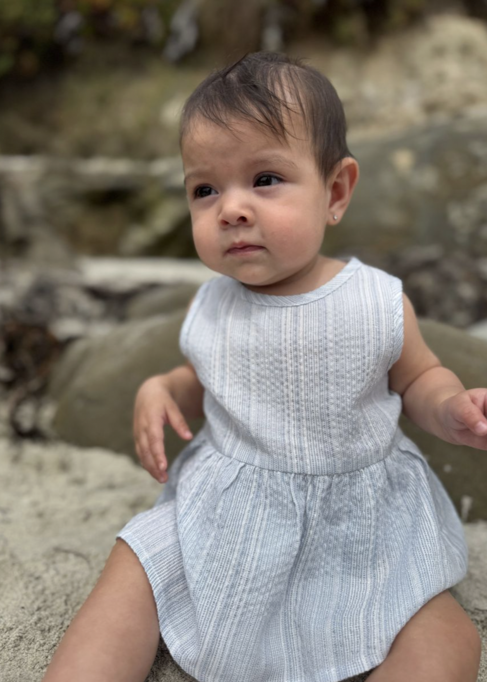 Elitaire Petite Nellie Onesie Dress in Blue Stripe