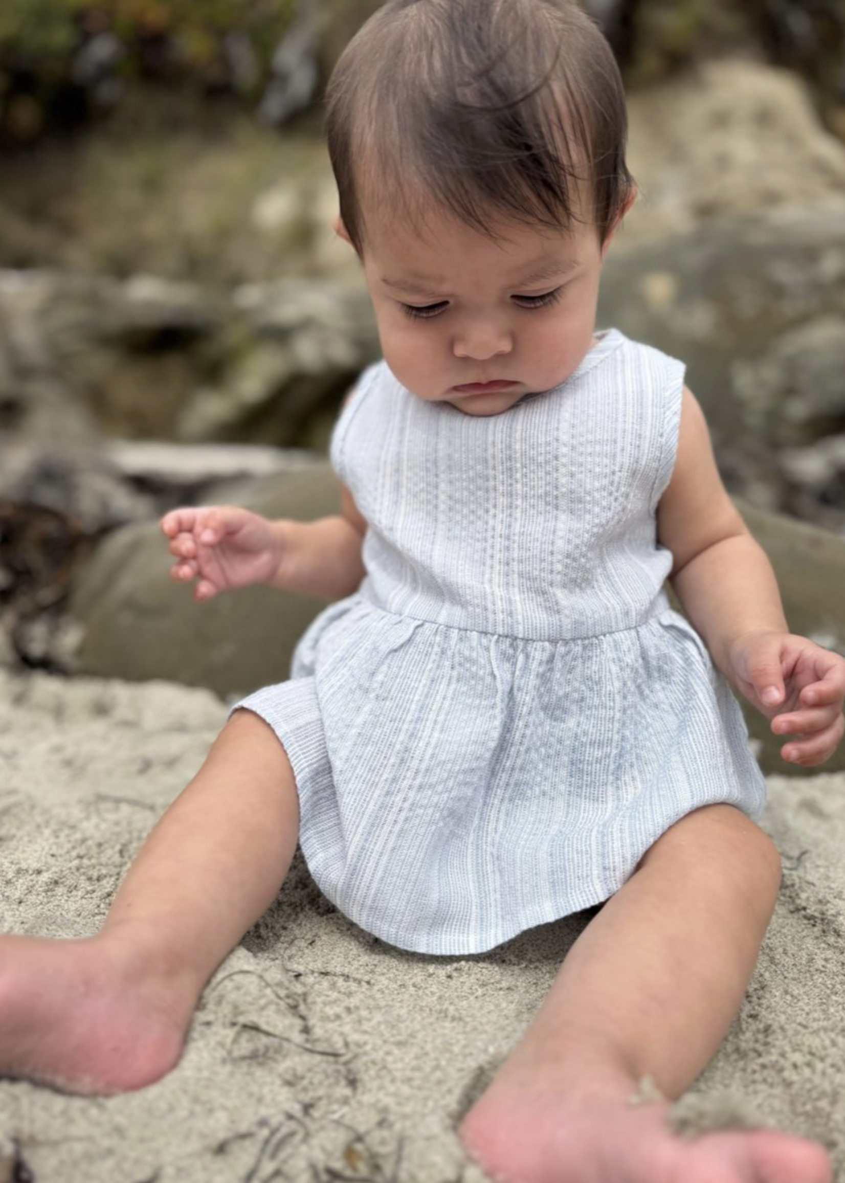 Elitaire Petite Nellie Onesie Dress in Blue Stripe