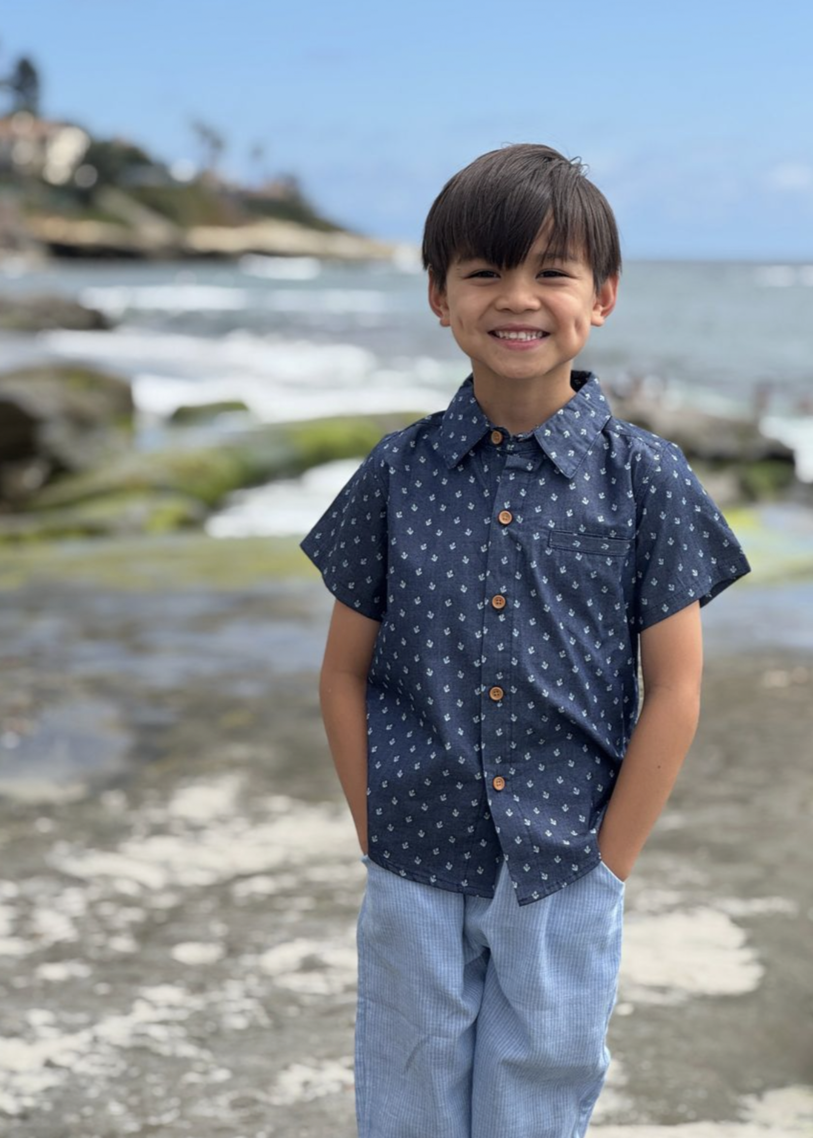 Elitaire Petite Bosun Gauze Pants in Chambray Stripe