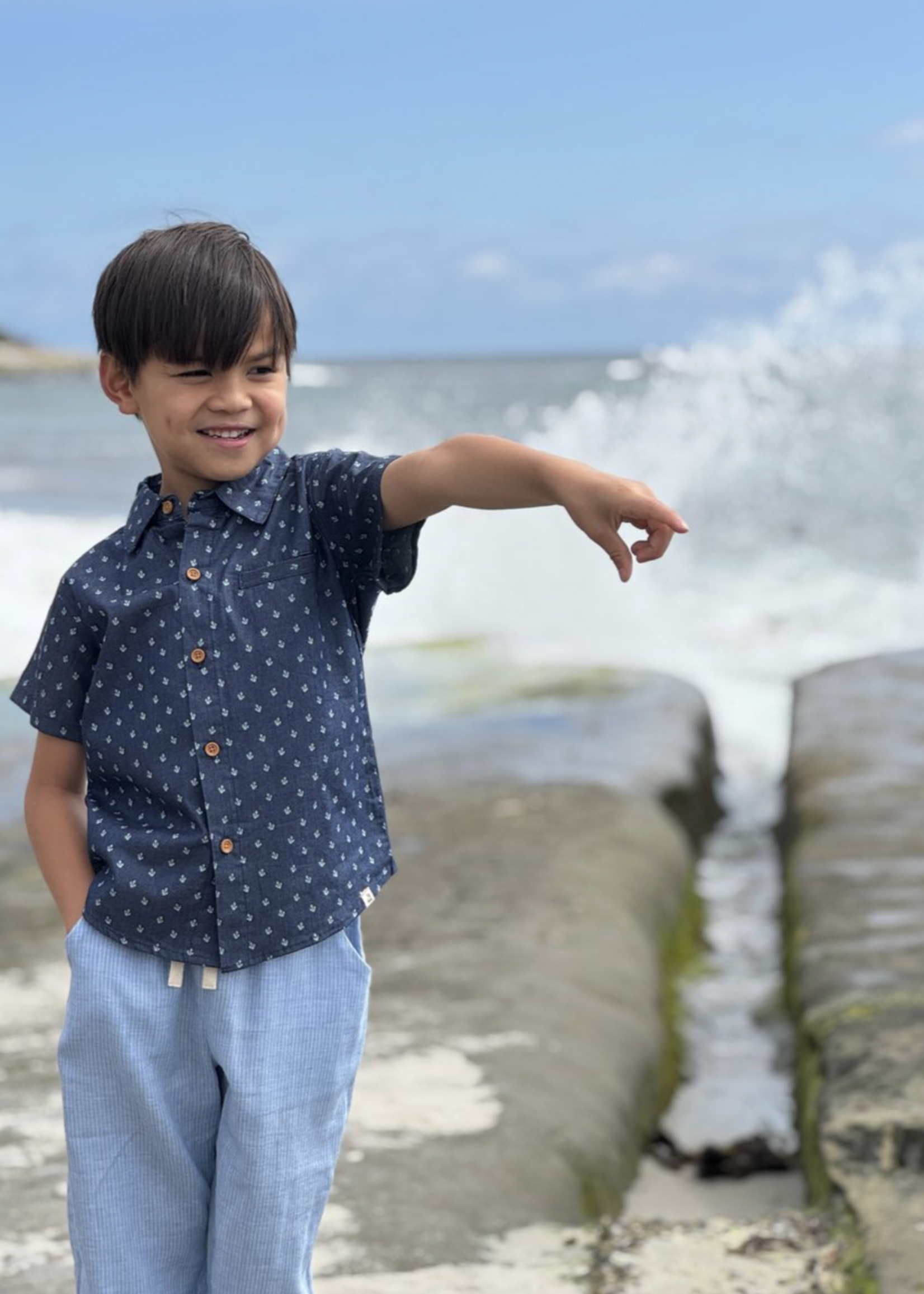 Elitaire Petite Bosun Gauze Pants in Chambray Stripe