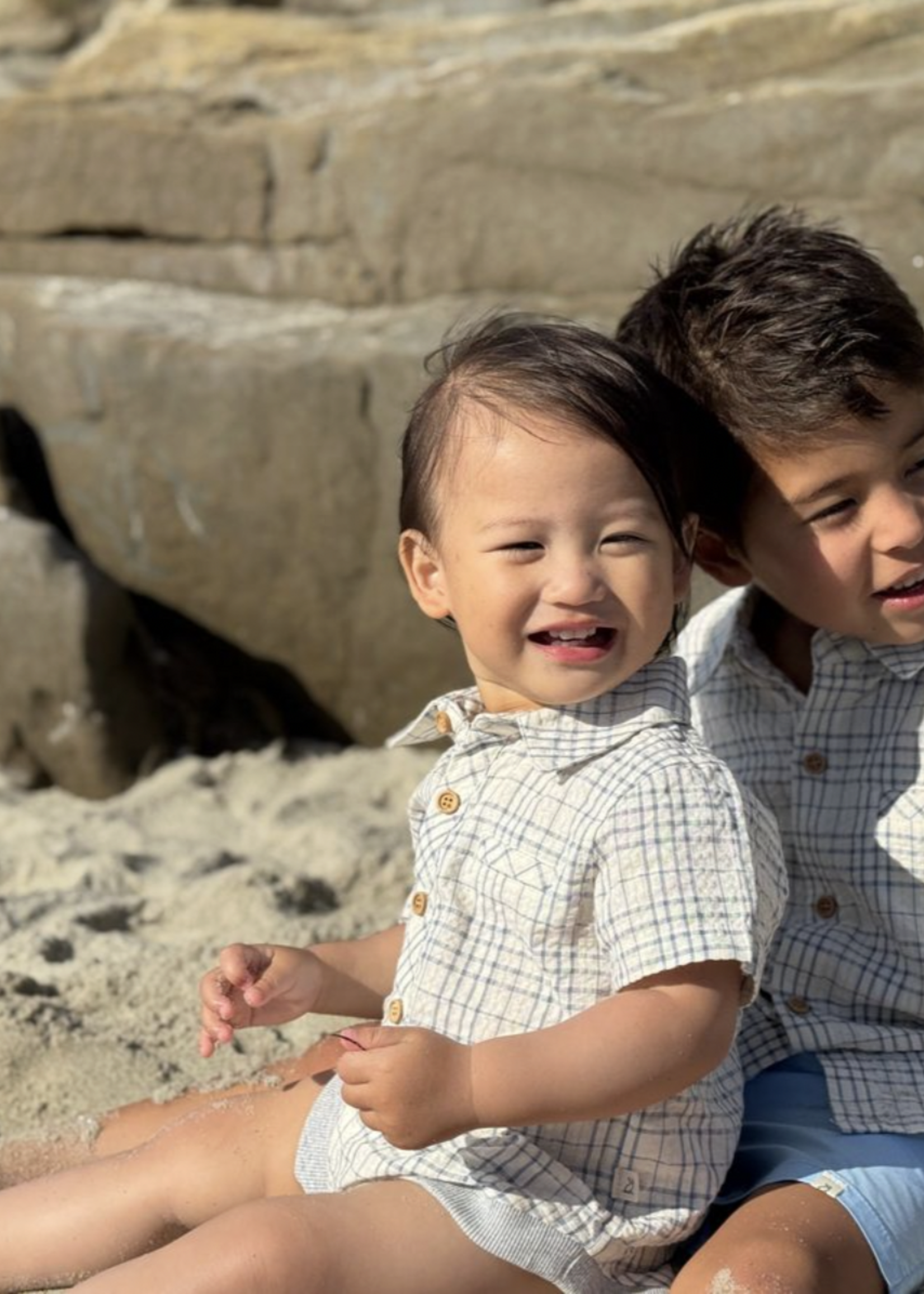 Elitaire Petite Newport Onesie/Shirt in Blue/Cream Plaid