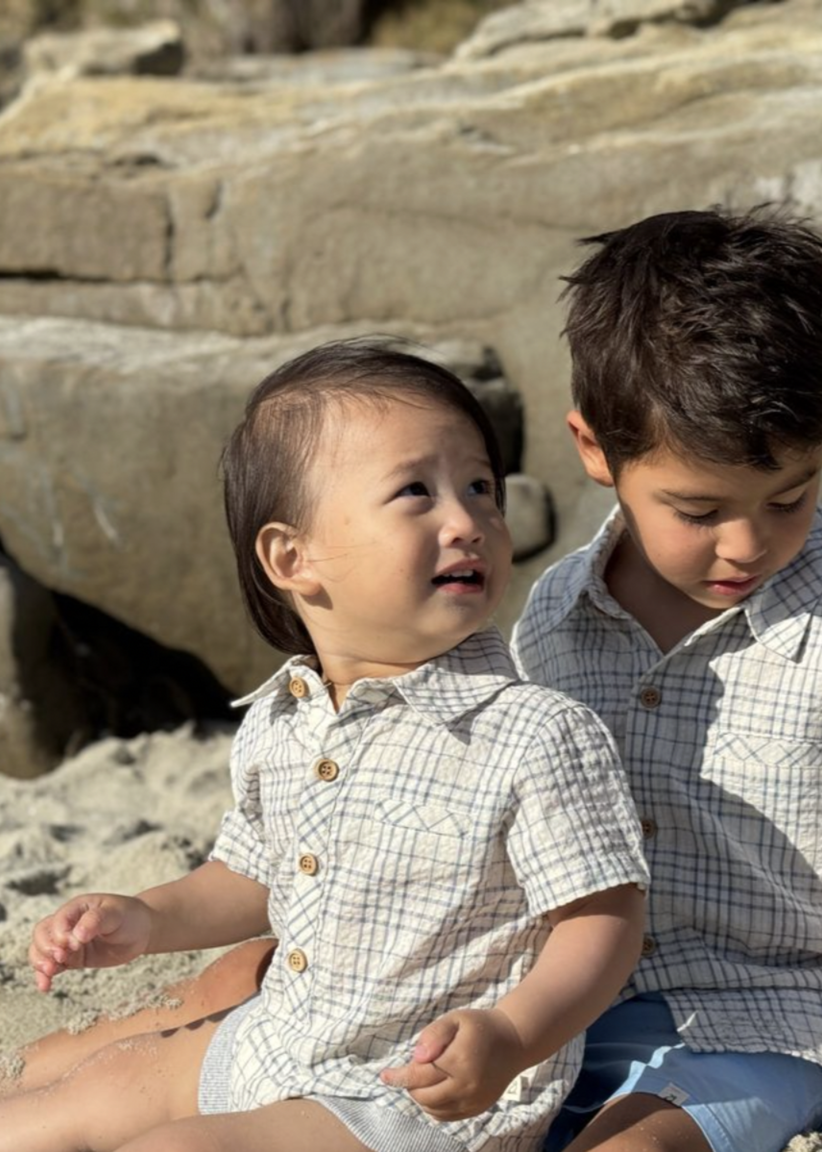 Elitaire Petite Newport Onesie/Shirt in Blue/Cream Plaid