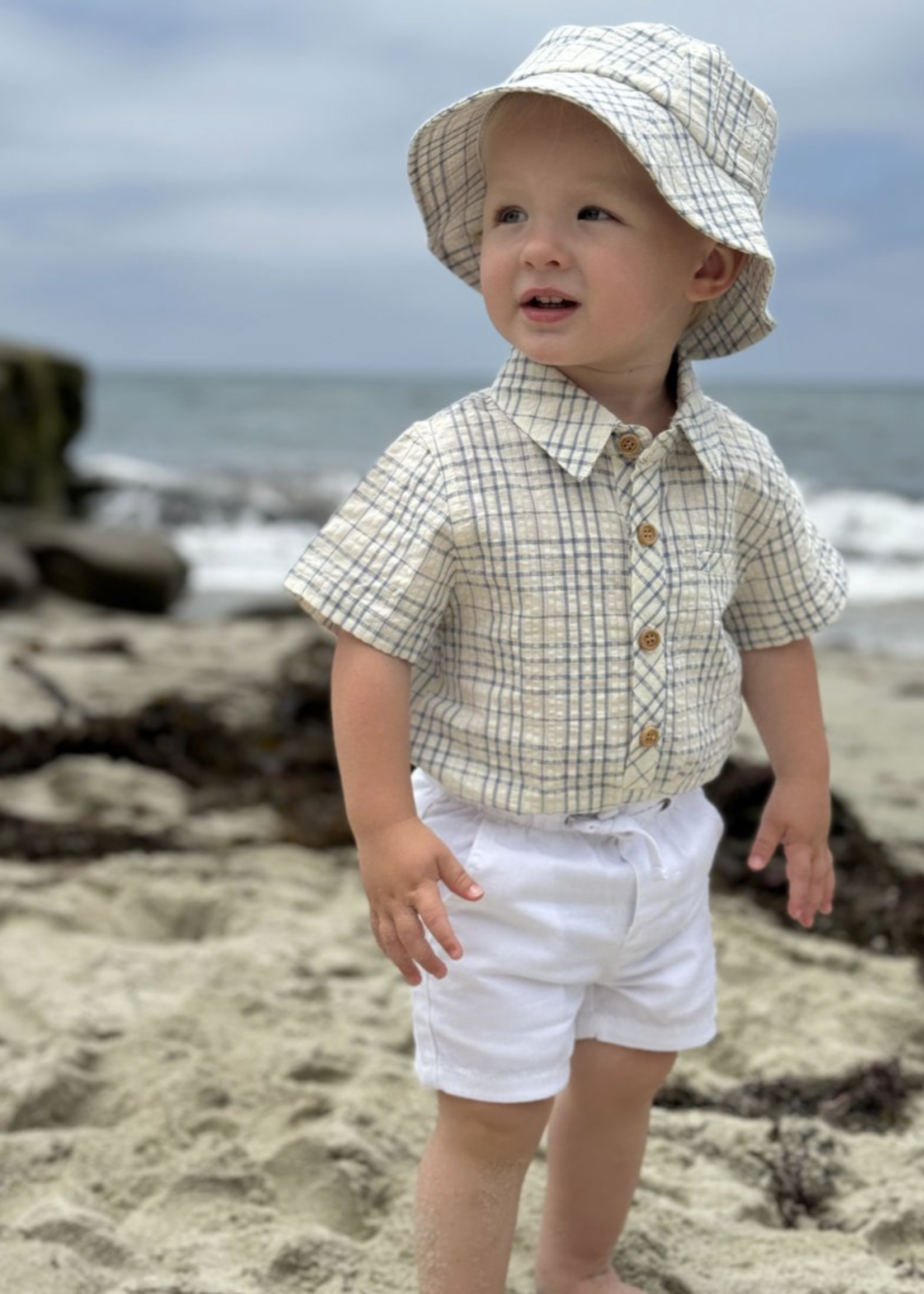 Elitaire Petite Newport Onesie/Shirt in Blue/Cream Plaid