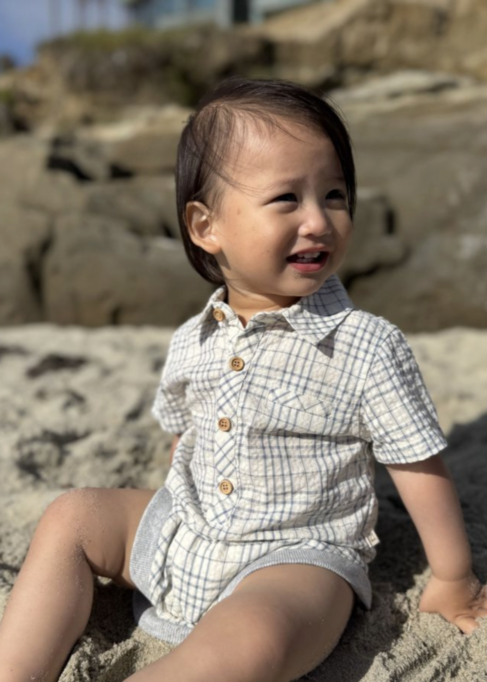 Elitaire Petite Newport Onesie/Shirt in Blue/Cream Plaid