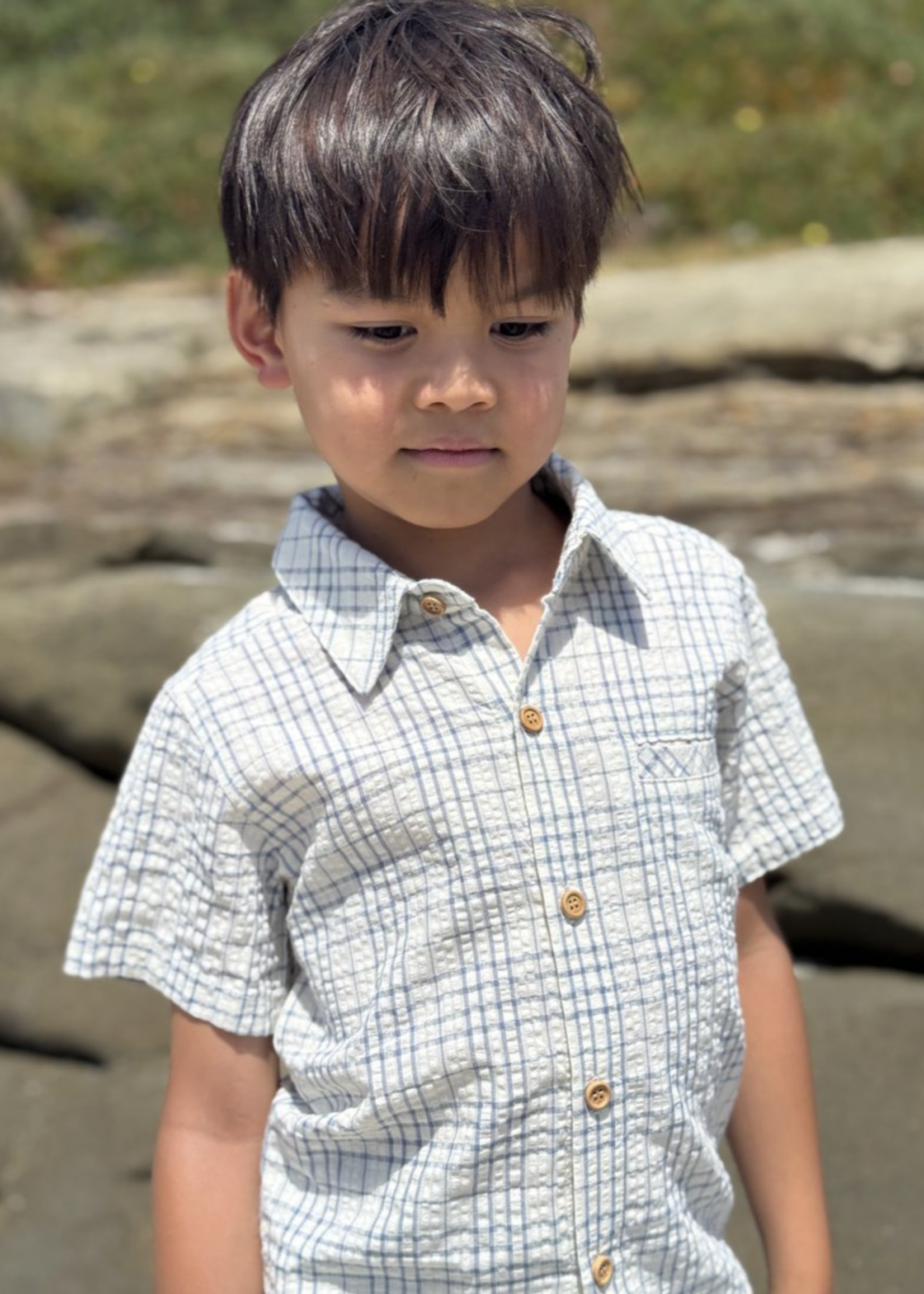 Elitaire Petite Newport Onesie/Shirt in Blue/Cream Plaid