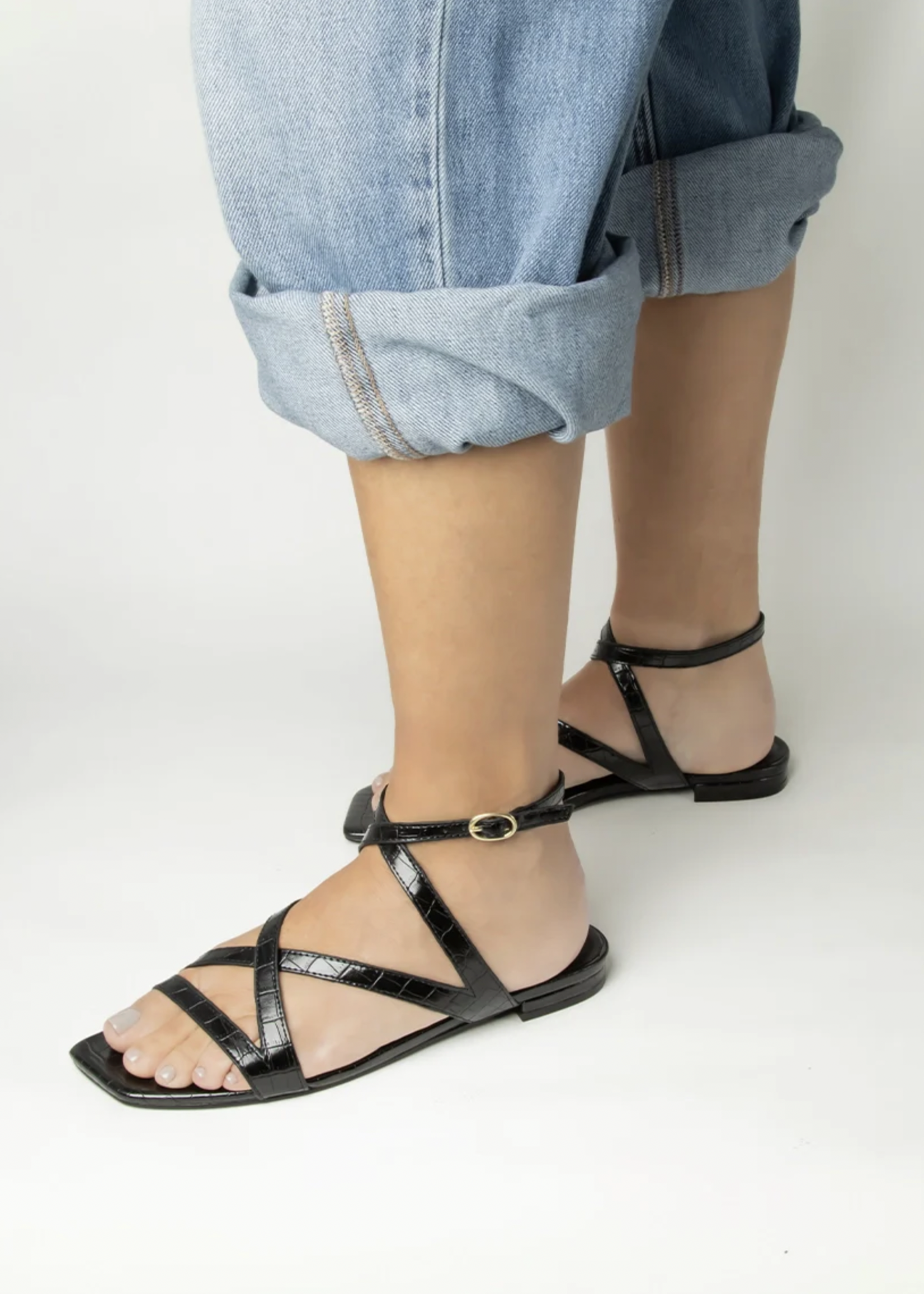 Elitaire Boutique Cecilia Sandal in Black Croc