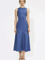 Elitaire Boutique Frances Denim Contrast Stitching Maxi Dress
