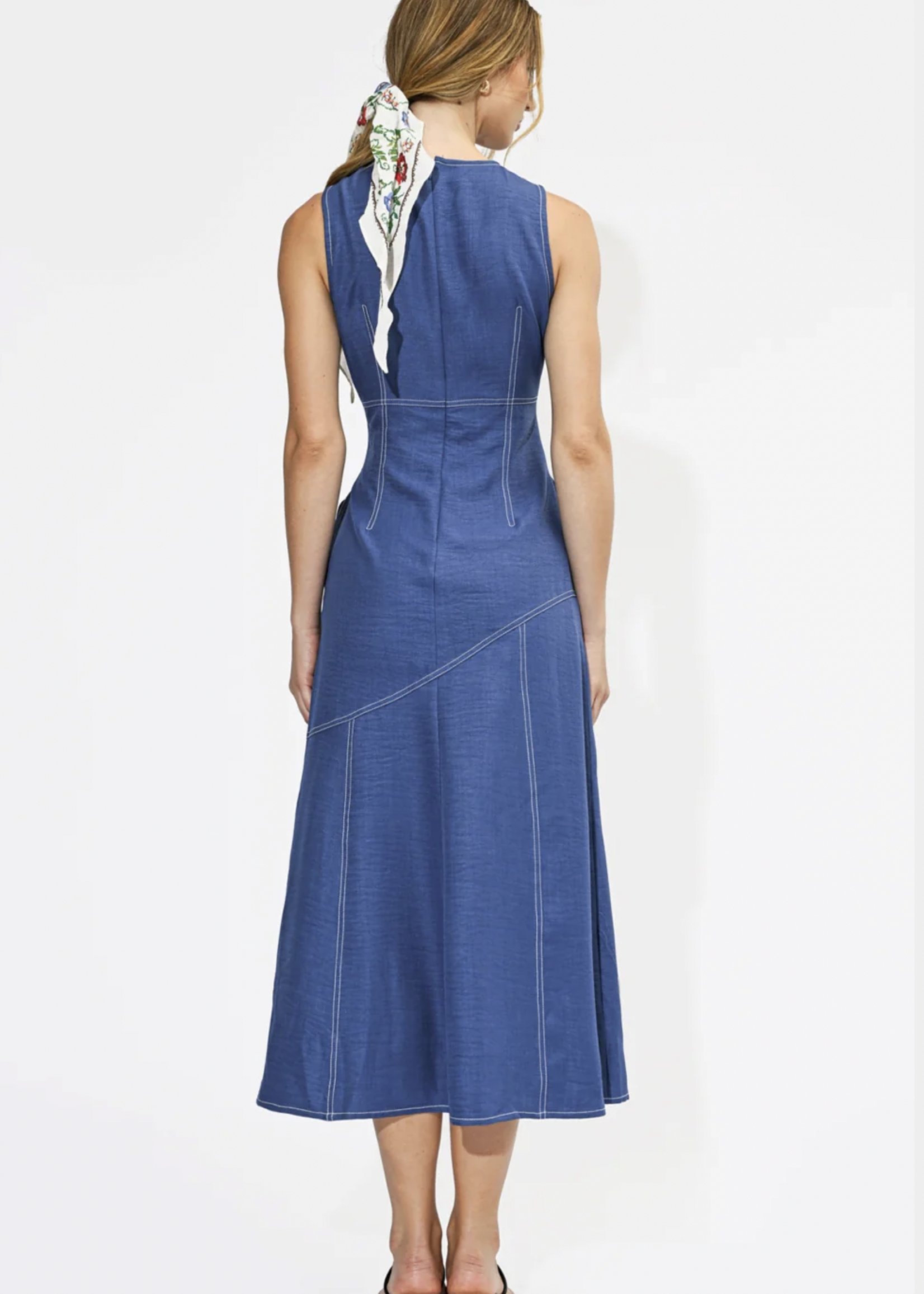 Elitaire Boutique Frances Denim Contrast Stitching Maxi Dress