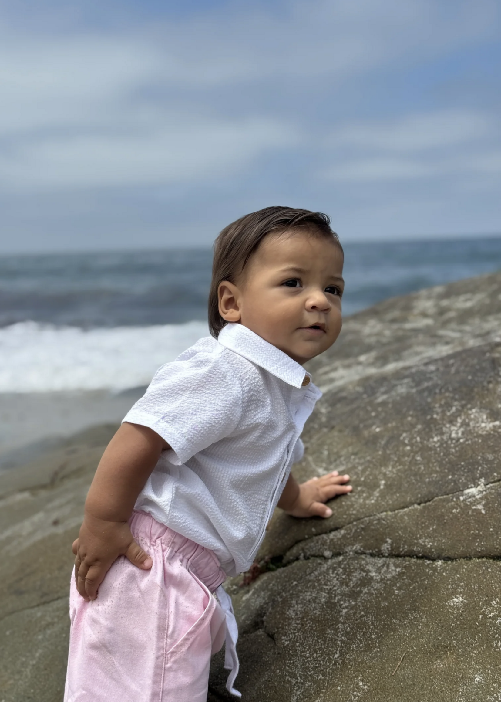 Elitaire Petite Newport Onesie/Shirt in White Seersucker