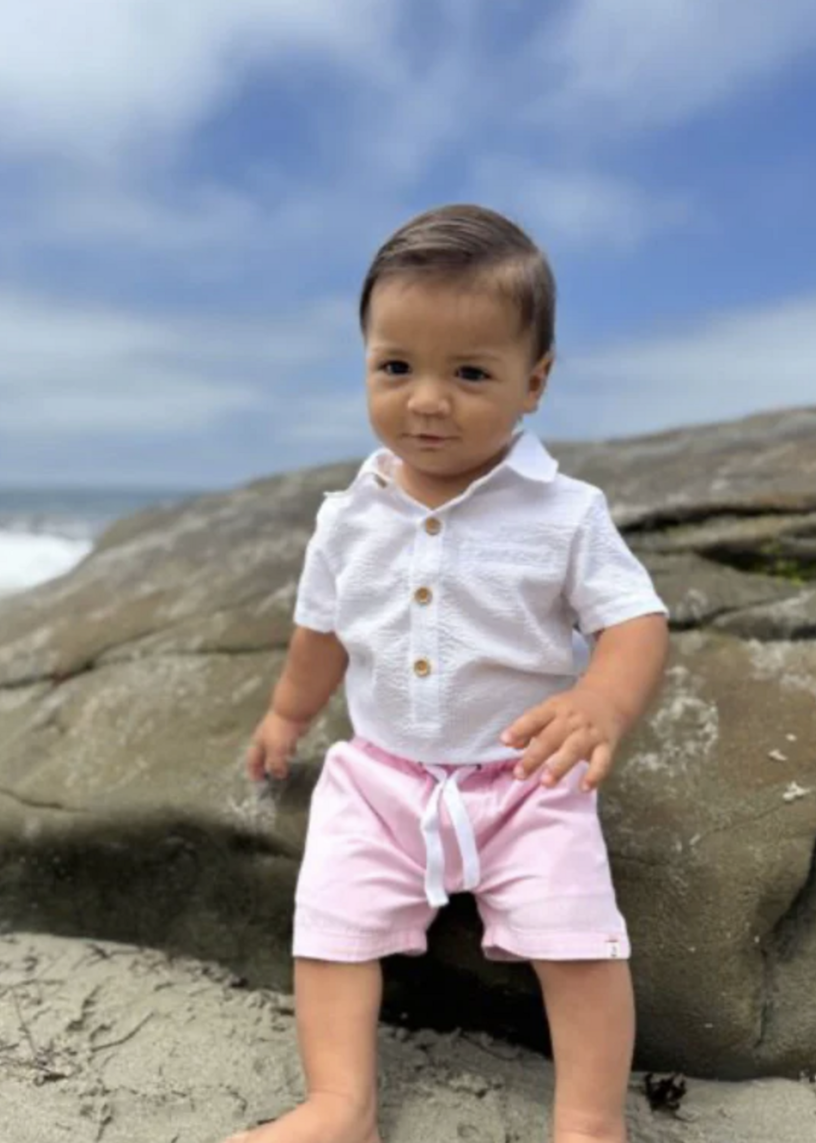 Elitaire Petite Newport Onesie/Shirt in White Seersucker