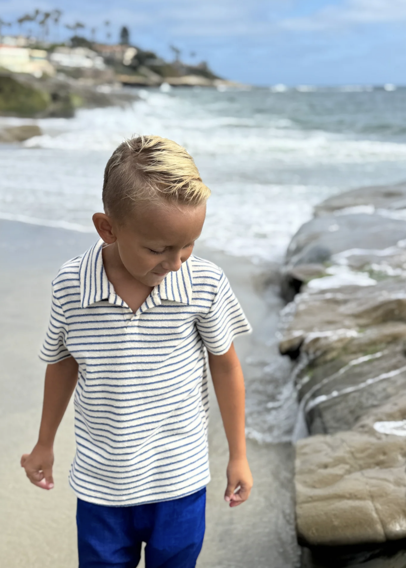 Elitaire Petite Watergate Striped Terry Polo