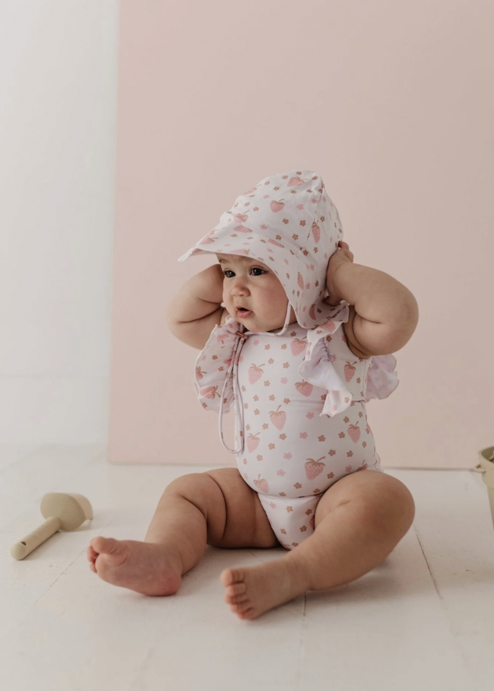 Elitaire Petite Strawberries Ruffle Sleeve Swimsuit