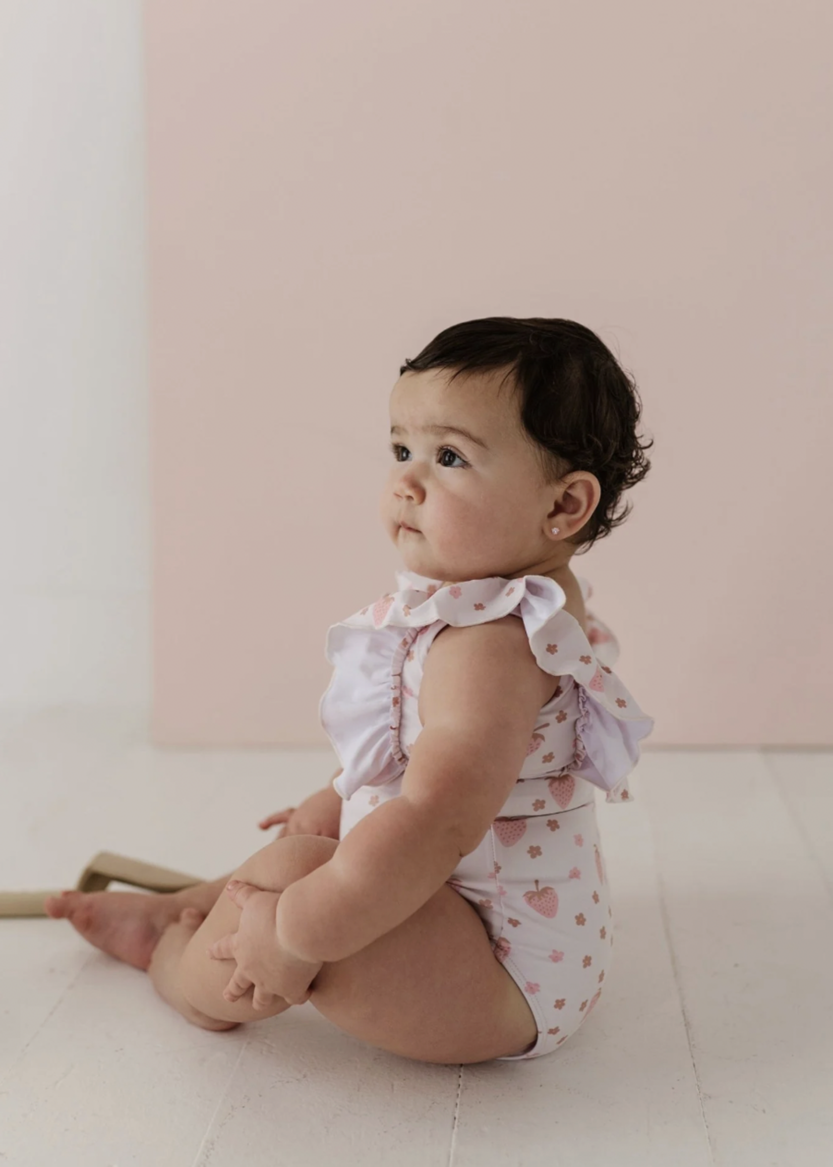 Elitaire Petite Strawberries Ruffle Sleeve Swimsuit