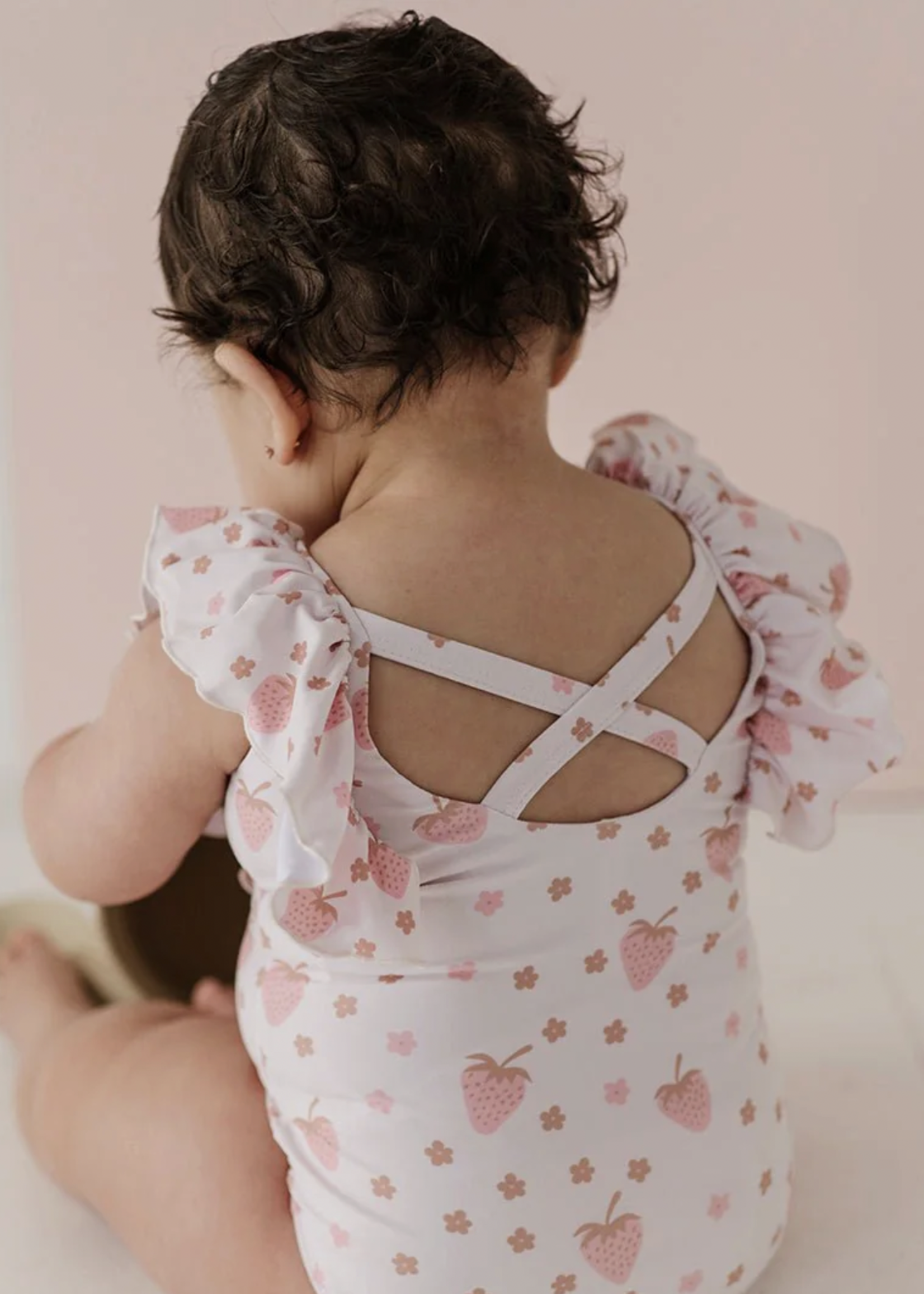 Elitaire Petite Strawberries Ruffle Sleeve Swimsuit