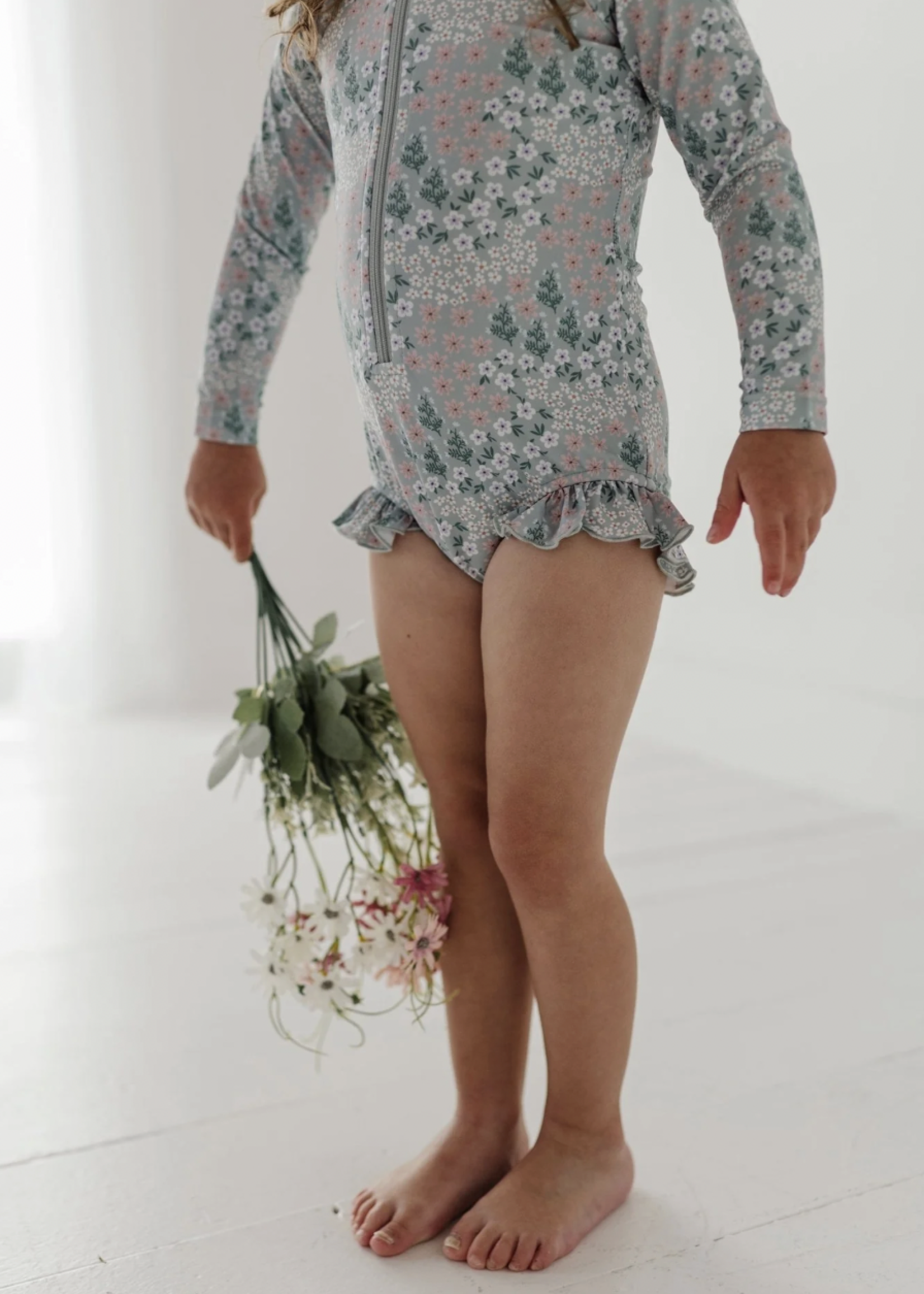 Elitaire Petite Aqua Floral Ruffle Rash Guard