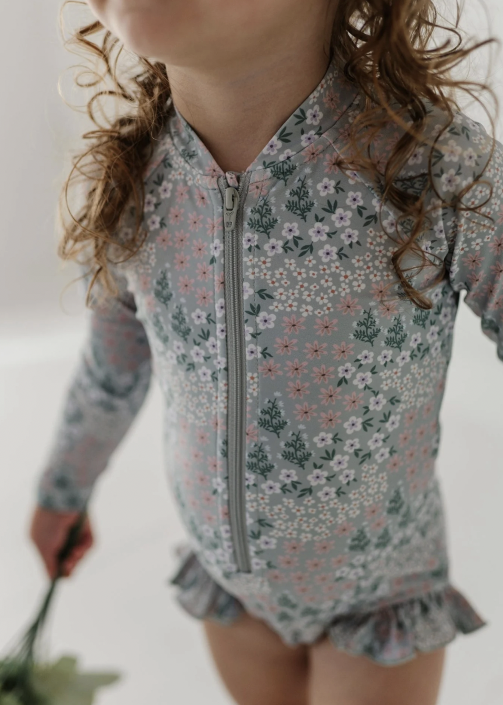 Elitaire Petite Aqua Floral Ruffle Rash Guard