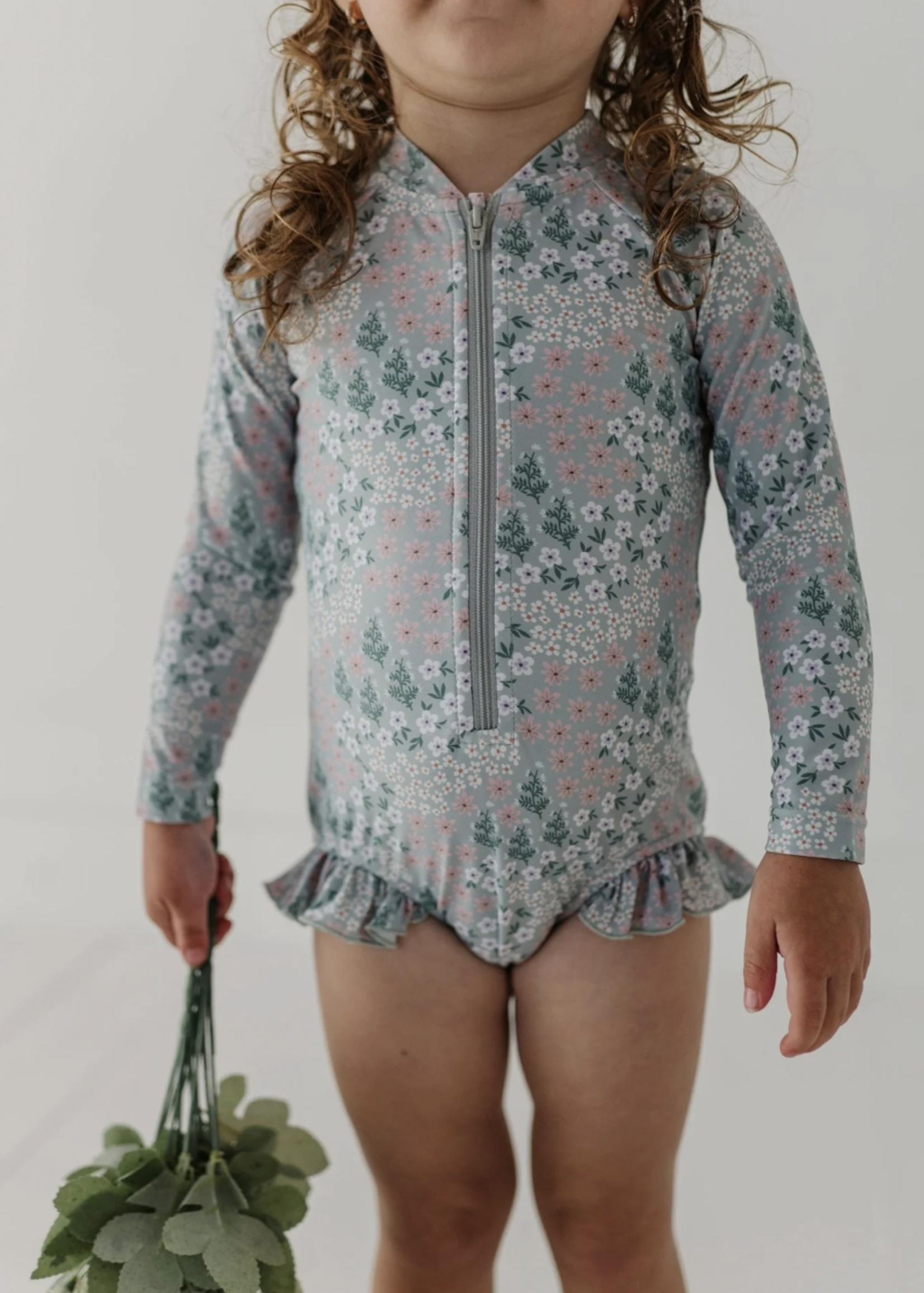 Elitaire Petite Aqua Floral Ruffle Rash Guard