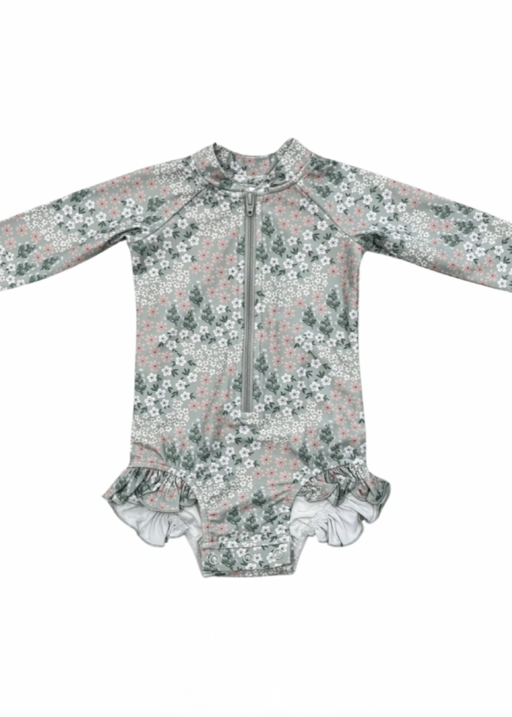 Elitaire Petite Aqua Floral Ruffle Rash Guard