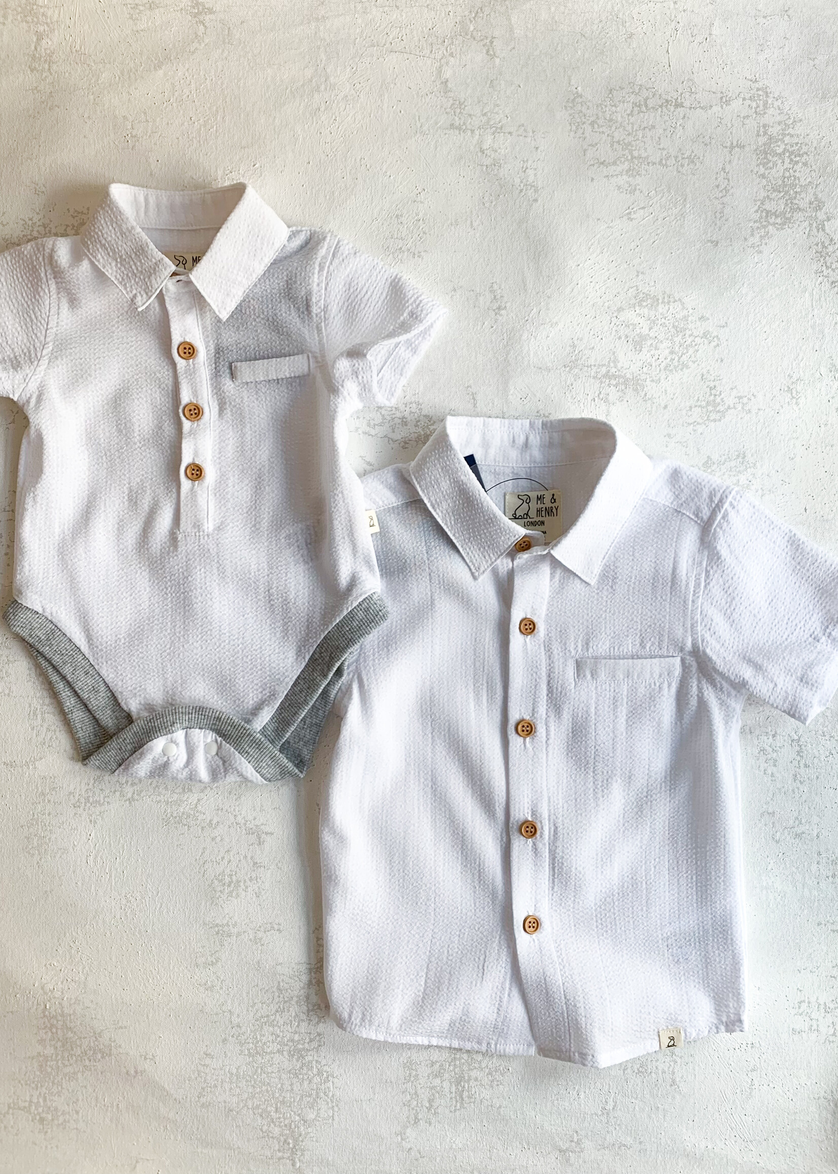 Elitaire Petite Newport Onesie/Shirt in White Seersucker