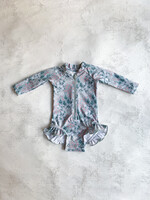Elitaire Petite Aqua Floral Ruffle Rash Guard