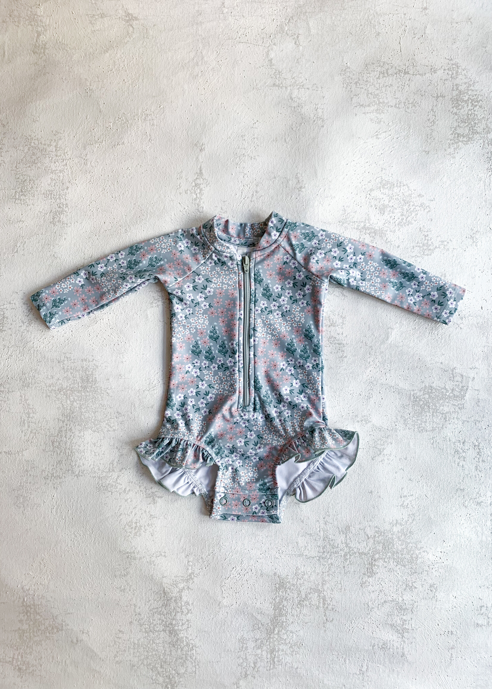 Elitaire Petite Aqua Floral Ruffle Rash Guard