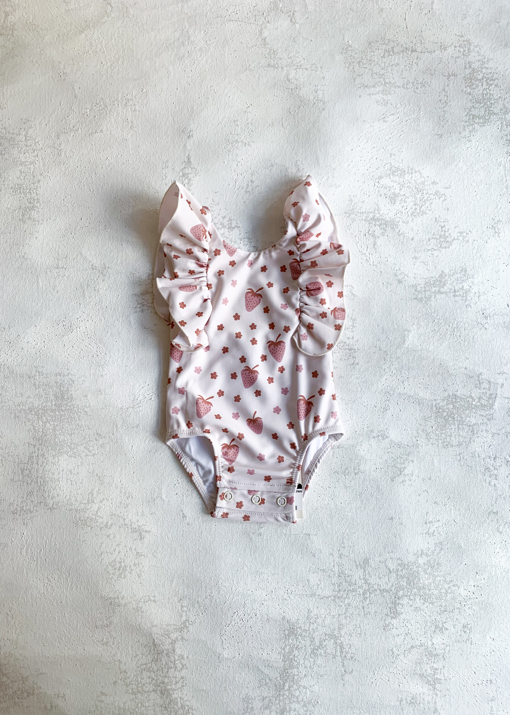 Elitaire Petite Strawberries Ruffle Sleeve Swimsuit