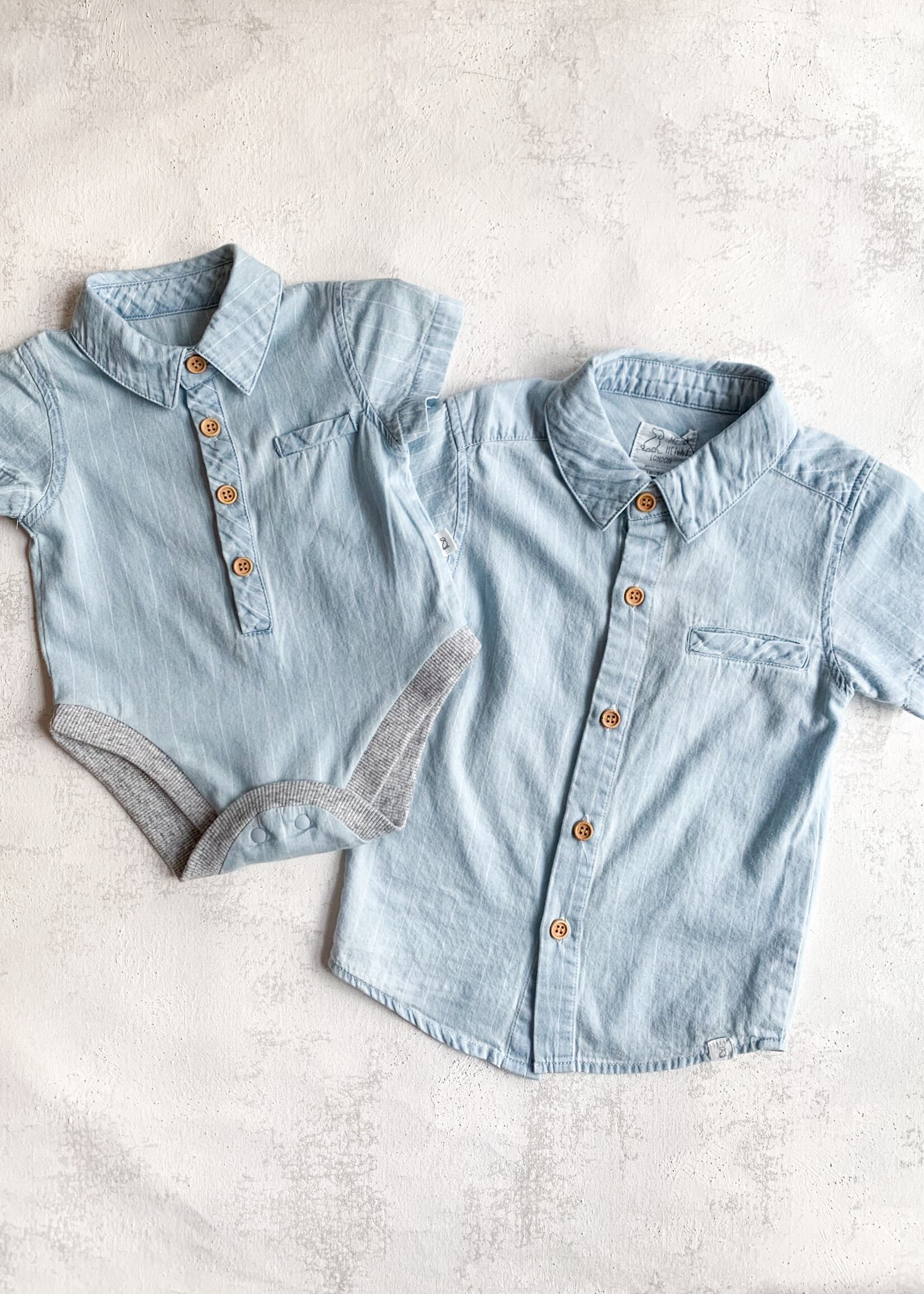 Elitaire Petite Newport Onesie/Shirt in Chambray Stripe
