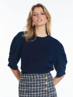 Elitaire Boutique Stella Navy Ruched Sleeve Sweater