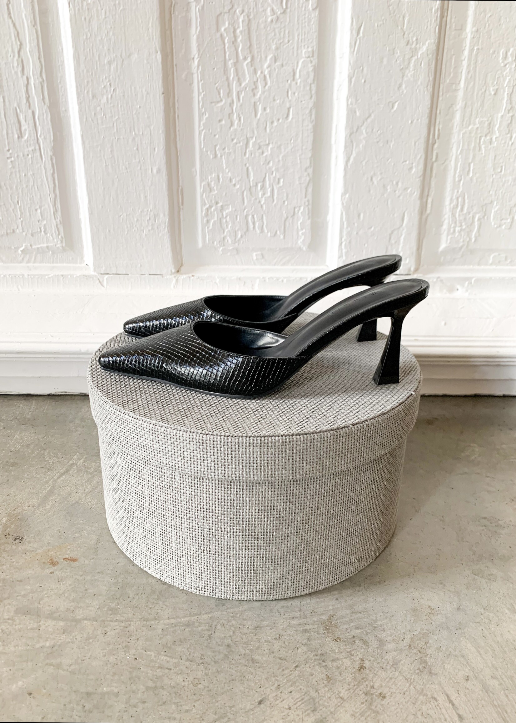 Elitaire Boutique Yovanni Heeled Mule in Black Scale