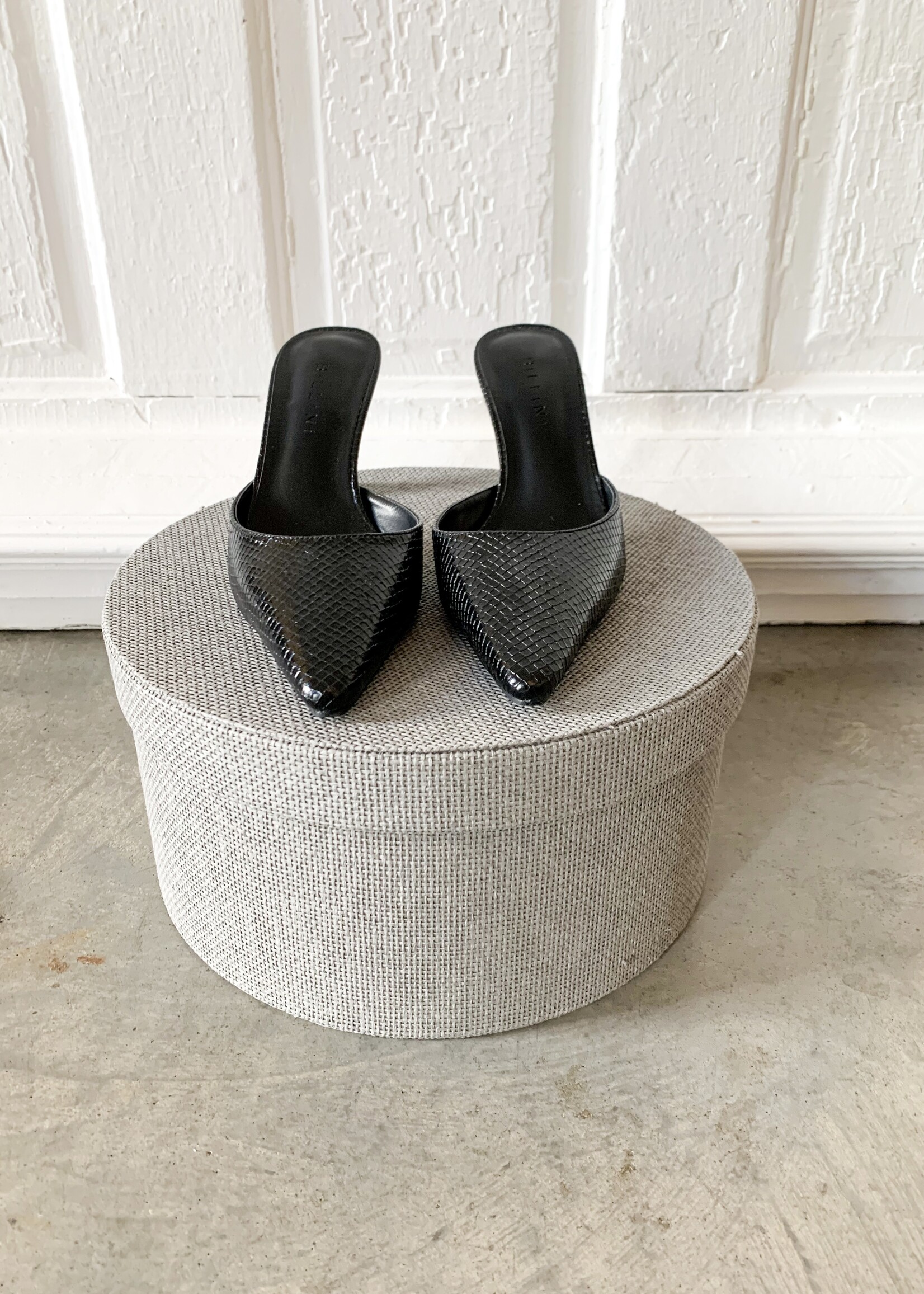 Elitaire Boutique Yovanni Heeled Mule in Black Scale