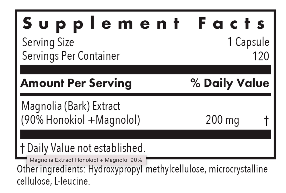 Basic------------- MAGNOLIA EXTRACT HONOKIOL + MAGNOLOL 90% (120 COUNT)