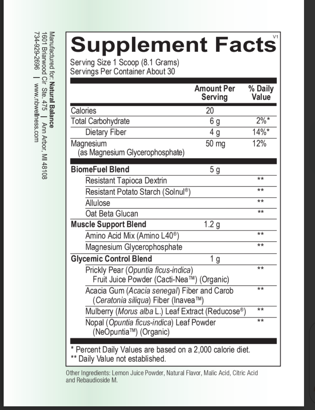 HPA-------------- GLYCEMIC SUPPORT XR (NEW FORMULA) - 1 scoop - Not intended to be used as a meal replacement.